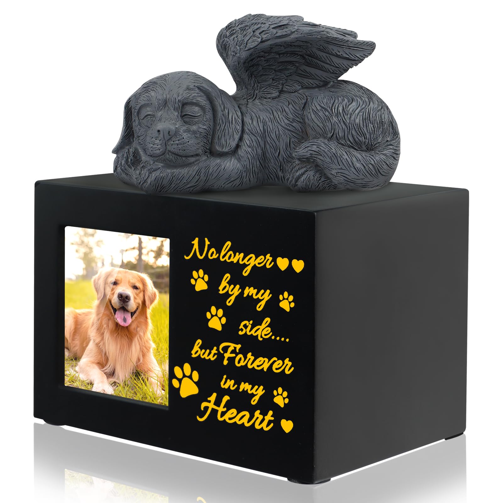 Pet Urns For Ashes, Large Wooden Pet Urns For Dog Or Cat Ashes With Dog Angel, Memorial Keepsake Memory Box With Photo Frame, Lo
