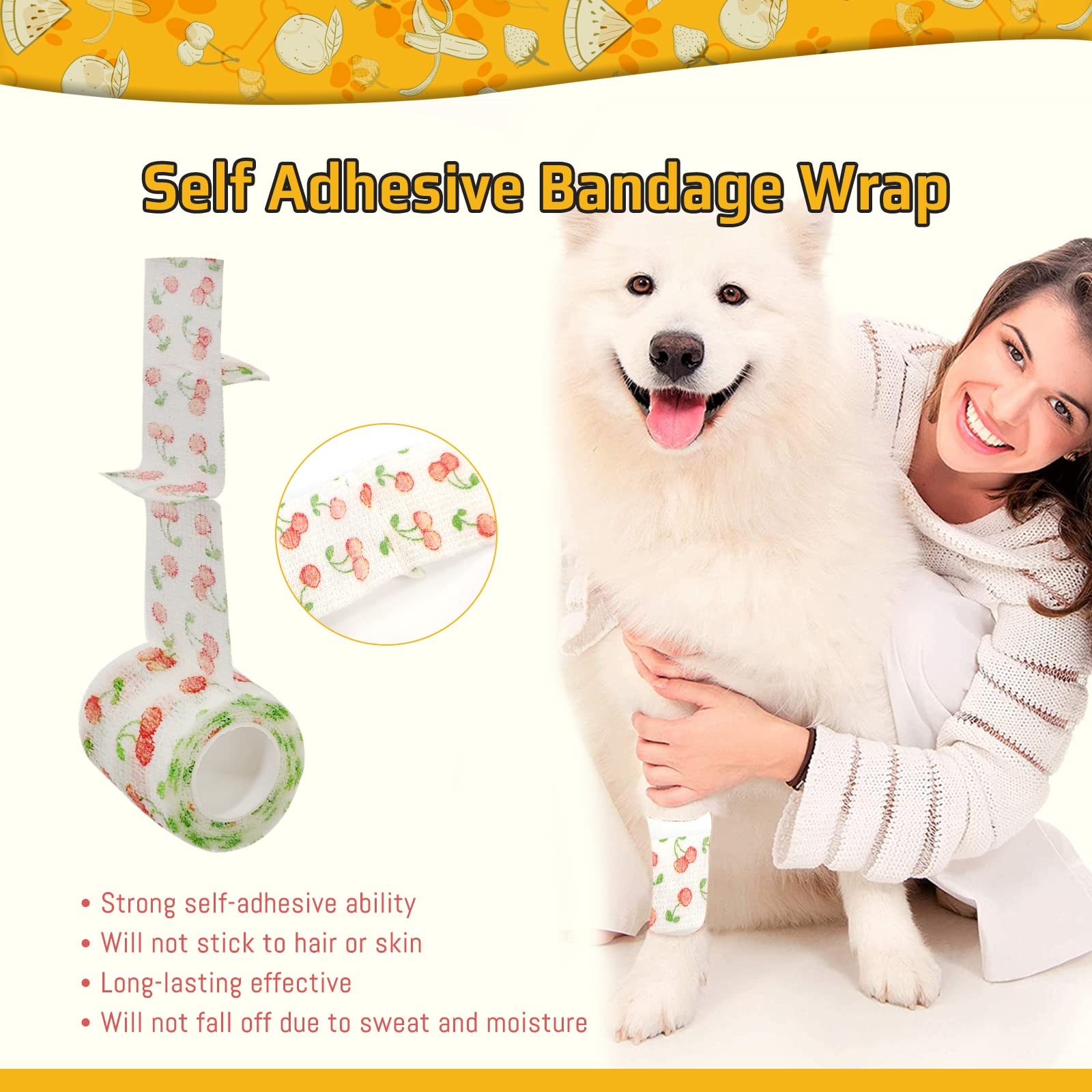 SafeSense 6 Pack Vet Wrap 2 inch for Dogs Horses, Pet Wrap Bandage Self Adhesive, Coban Bandages for Wounds Breathable Non Woven