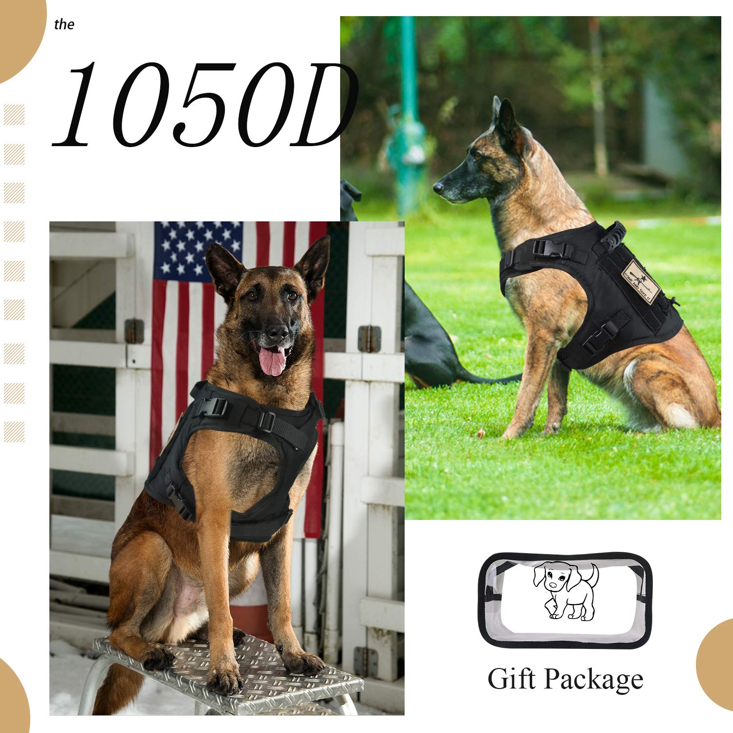 SALFSE Tactical Dog Vest Harness, Outdoor Training Service Dog Vest Adjustable Military Working Dog Vest with Molle System and R