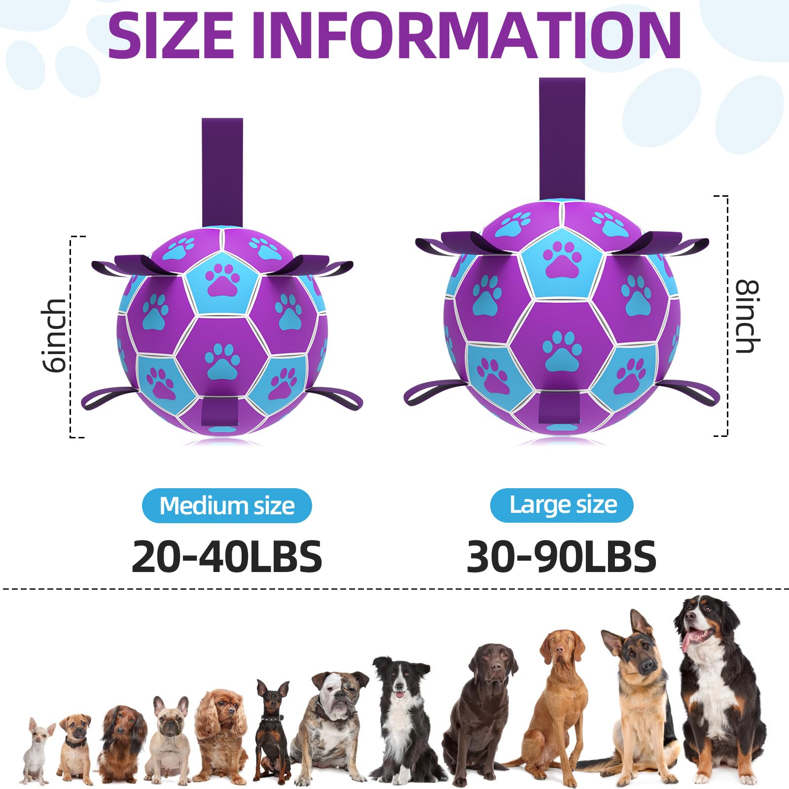 Qdan Dog Toys Soccer Ball - Durable Dog Balls With Strap For Medium Small Dogs, Puppy Birthday Gifts, Dog Tug Toy For Tug Of War