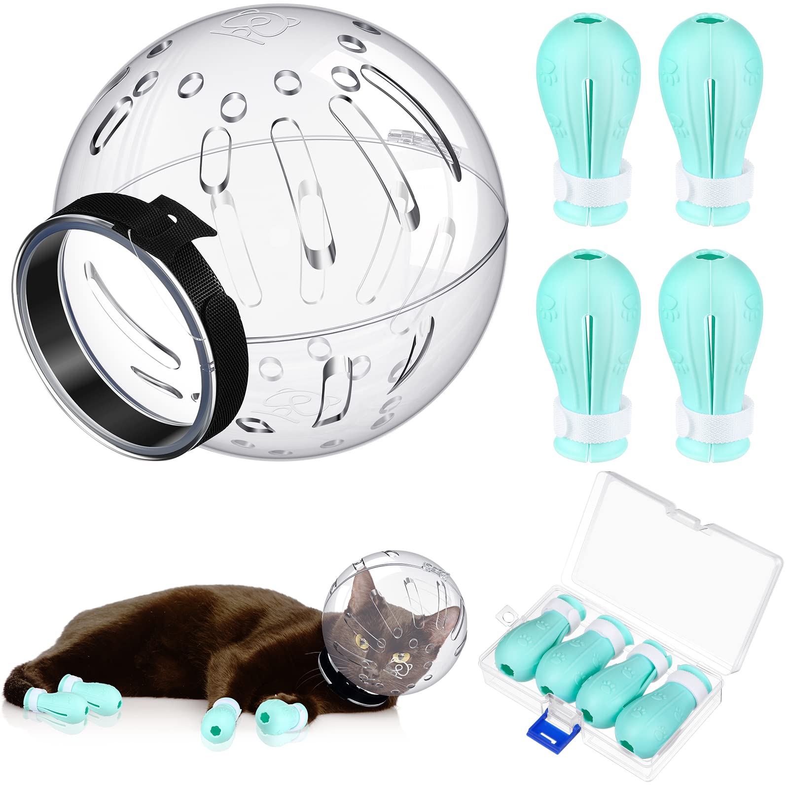 Cat Muzzle For Grooming Cat Adjustable Hood With Cat Paw Covers, Kitten Breathable Anti Bite Muzzles Anti Scratch Boots Silicone Cat Shoes Boots Cat Paw Protector For Cats Bathing Shaving (Large)