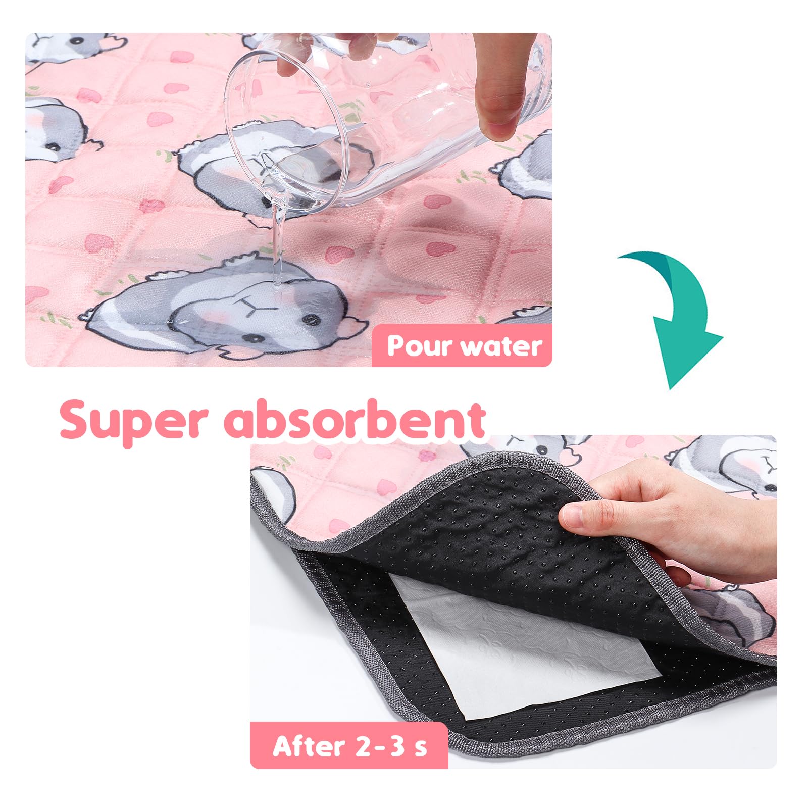 PStarDMoon Guinea Pig Cage Liners, Waterproof Cotton Pee Pads, 24"x16", Pink, Model PD0099, Washable & Anti-Slip for Small Animals