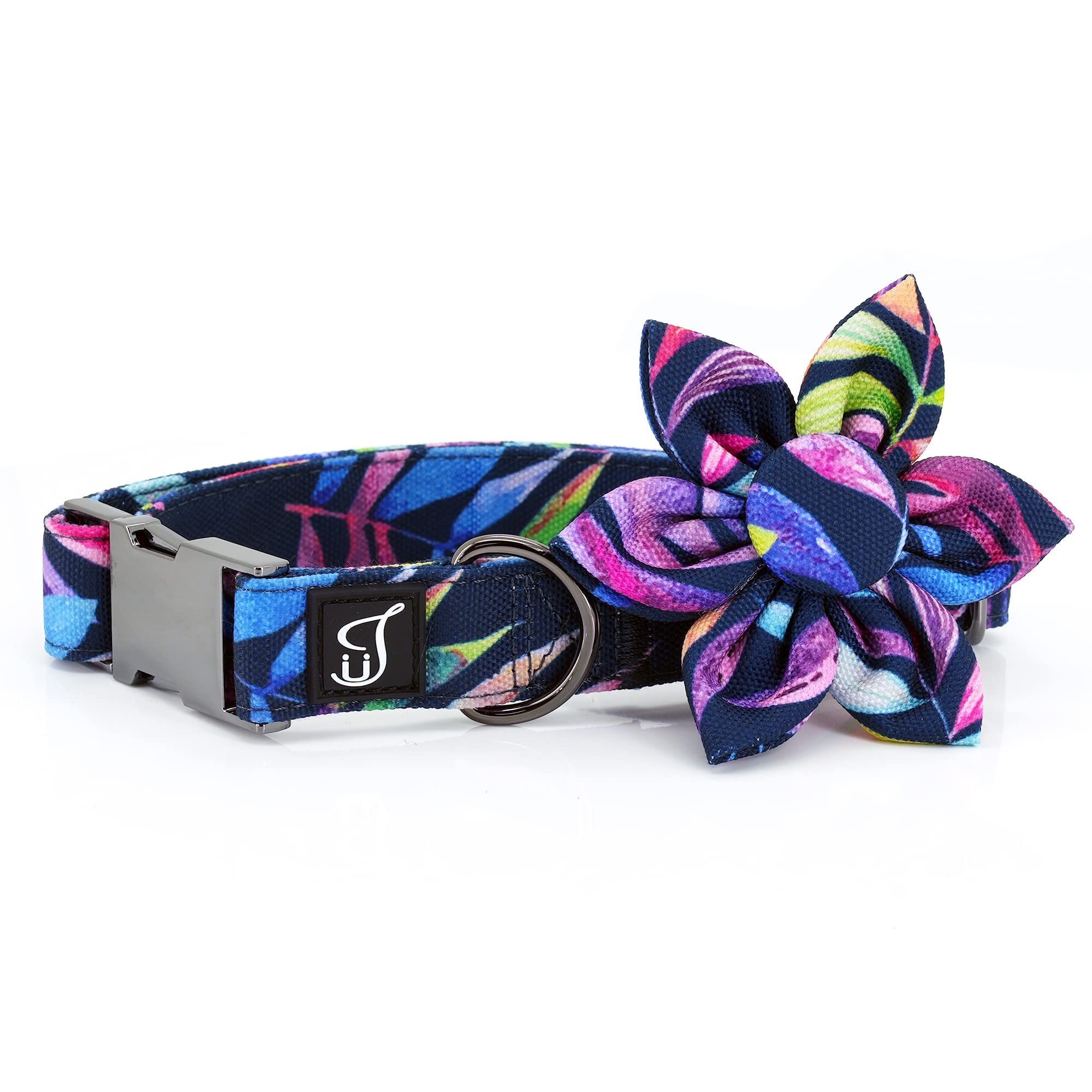 Ultra Joys Girl Dog Collars With Flower - Female Dog Collars With Comfortable Cotton Fabric & Metal Buckle In Tropical Design -