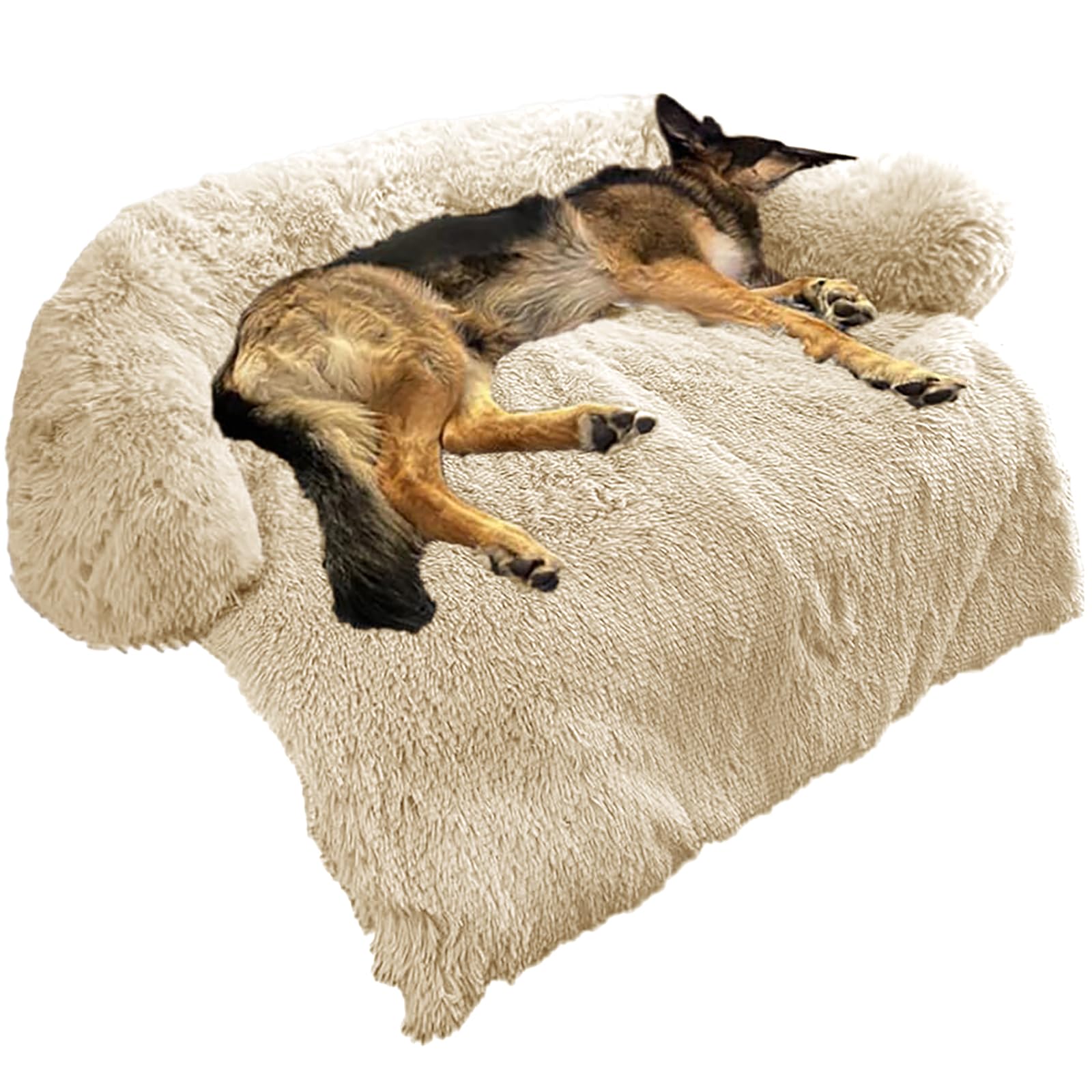 Calming Dog Bed Fluffy Plush Dog Mat For Furniture Protector With Removable Washable Cover For Large Medium Small Dogs And Cats (Large, Beige)