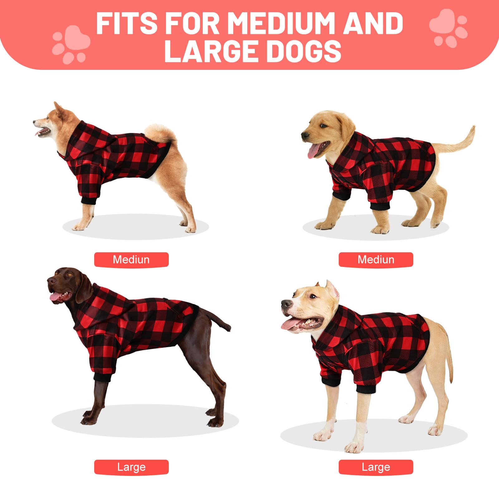 Plaid Dog Hoodie Sweatshirt, Soft Fleece Dog Warm Coat With Pocket, Medium Size For Dogs & Cats