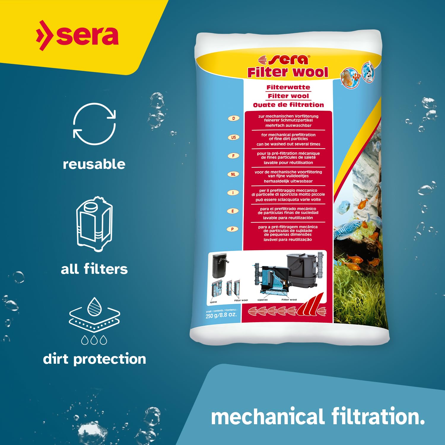 Sera Filter Wool | Mechanical Pre-Filter For Enhanced Aquarium Water Clarity | Reusable & Eco-Friendly | Compatible With All Filters | For Fresh & Saltwater Tanks | Easy Maintenance | High Capacity