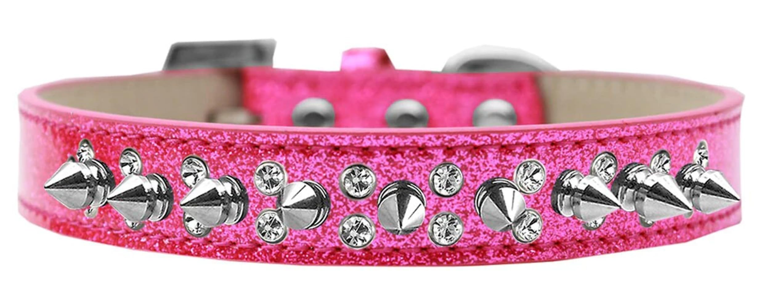 Dog, Puppy and Pet Ice Cream Collar, Double Crystal & Clear Spikes Pink 16