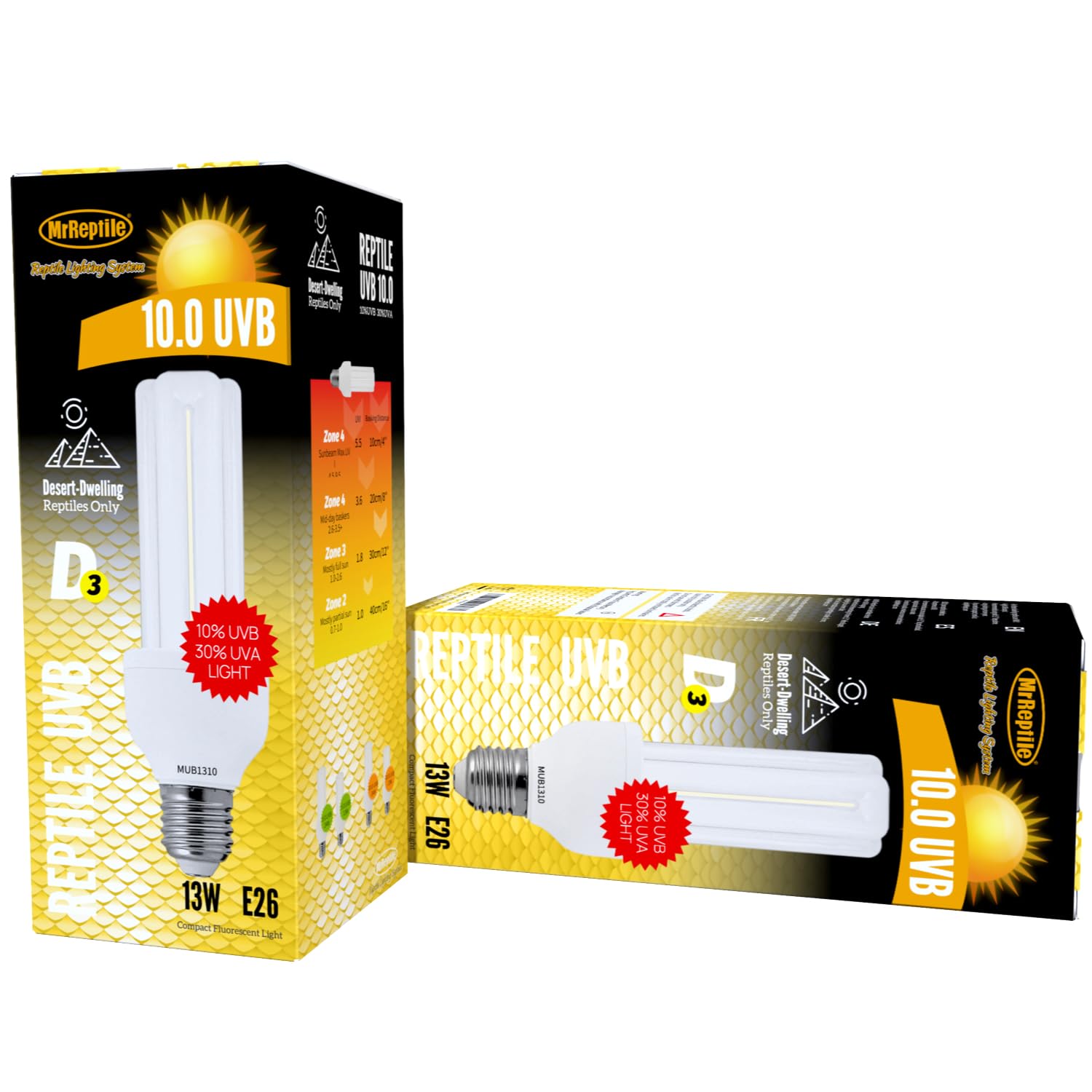 MRREPTILE UVB Reptile Light 13W 10.0 Bulb for Bearded Dragons - Glass, 5.0 UVB, Model MUB1305