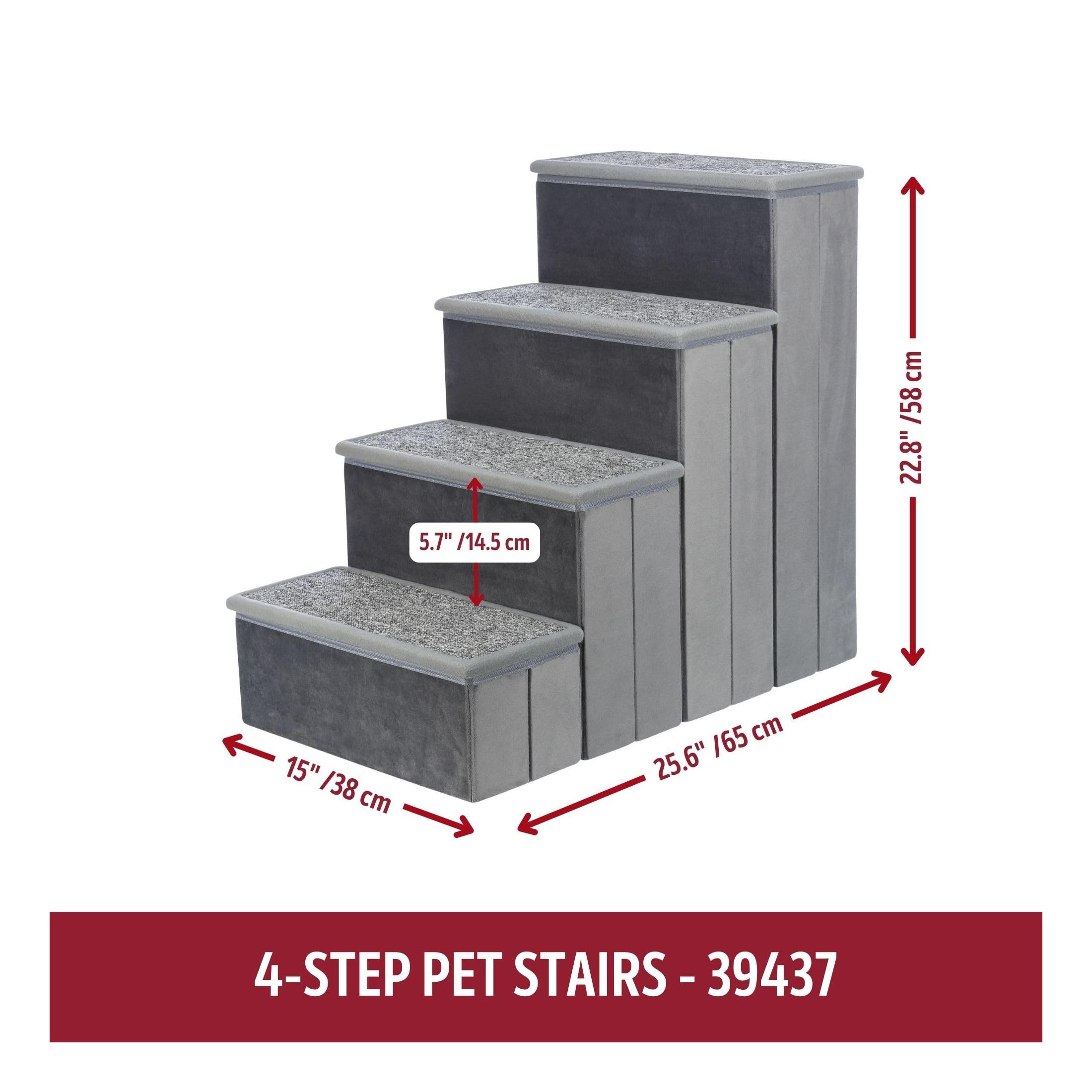 TRIXIE Velour Dog Stairs with Tread Steps - 4 Step Pet Stairs for Beds and Couches - Foldable with Additional Storage Space - in