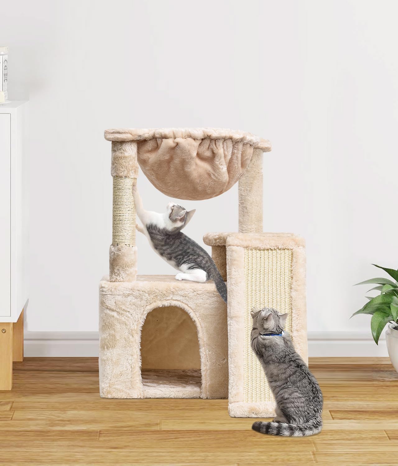 Syandlvy Cat Tree For Indoor Cats Large Adults, Modern Activity Tower With Scratching Posts & Board, Condo With Plush Perch, Cli