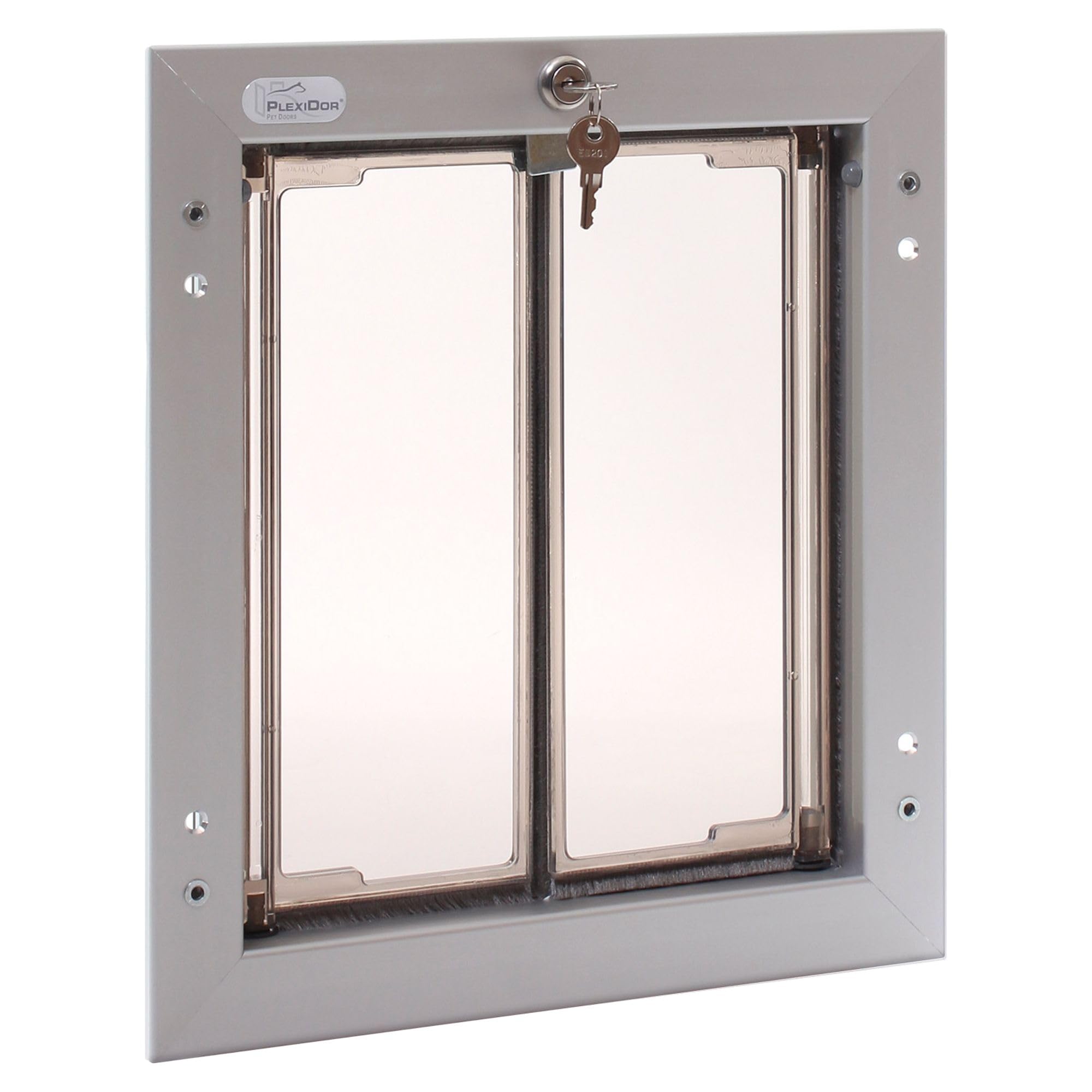 Plexidor Performance Door Mount Pet Doors - With Lock And Key - Energy Efficient Two Panel - Silver