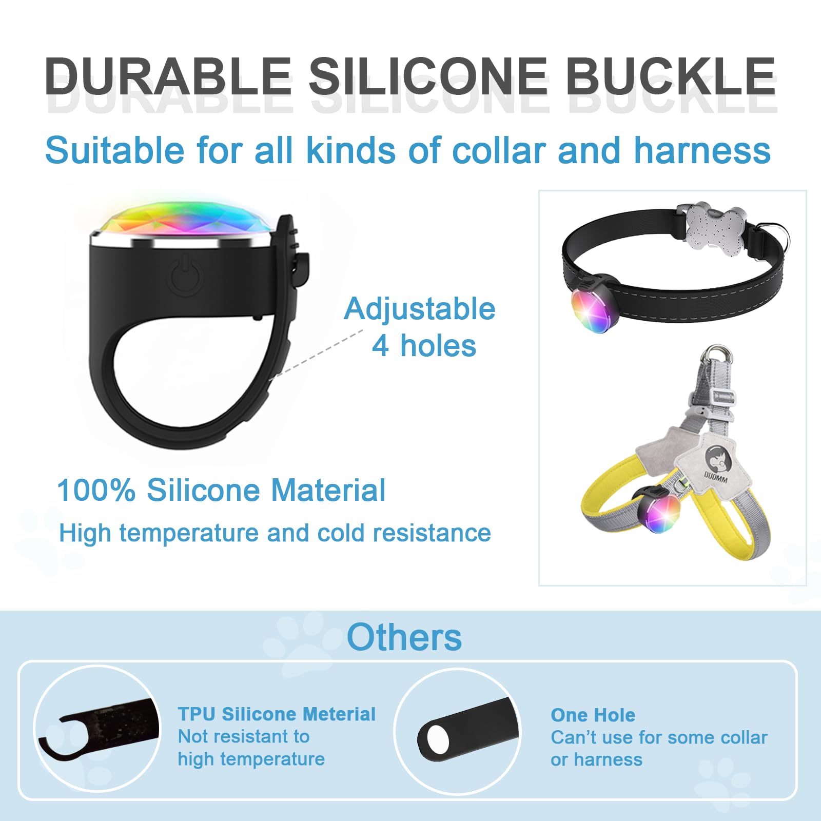 Tubasion Rechargeable Dog Collar Light, 2024 Best 7 Color Changing Light For Dog Collar With 100% Waterproof And Durable Silicon