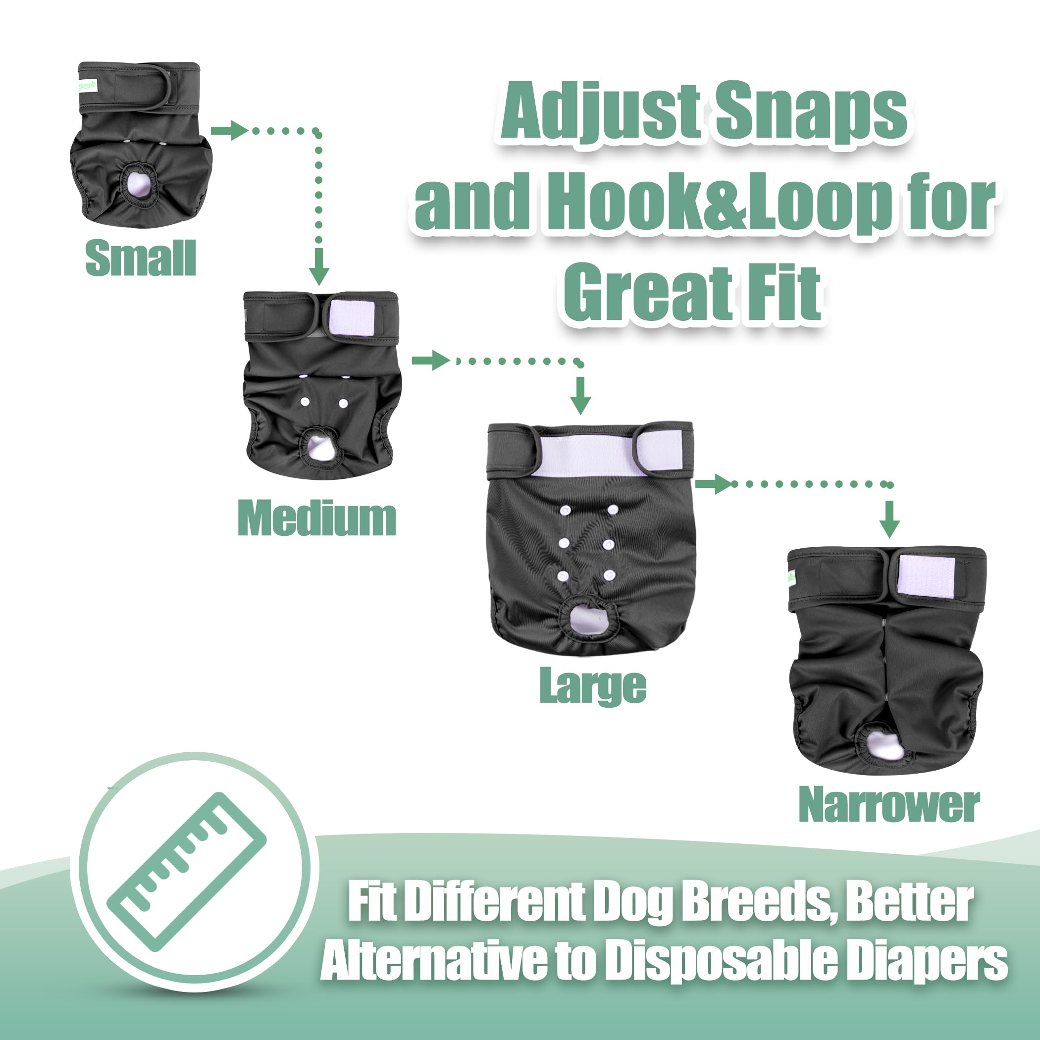 wegreeco Washable Female Dog Diapers - Highly Absorbent, Reusable, Small (Newborn-10.5" Waist), Black, 3 Pack, Model WE-MG-QHS