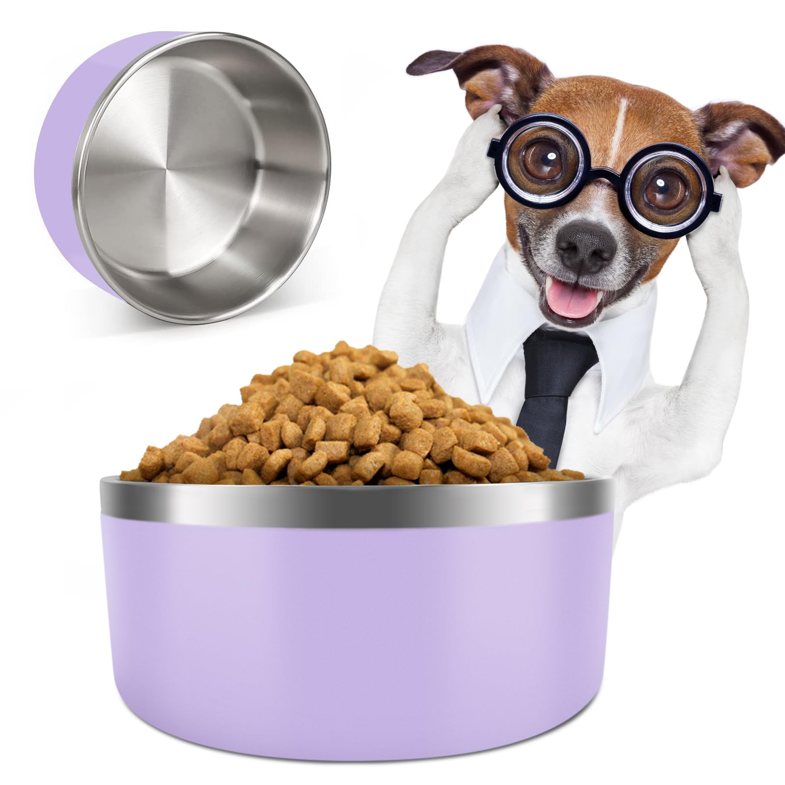 IKITCHEN Dog Bowl for Food and Water, 64 Oz Stainless Steel Pet Feeding Bowl, Durable Non-Skid Insulated Heavy Duty with Rubber 