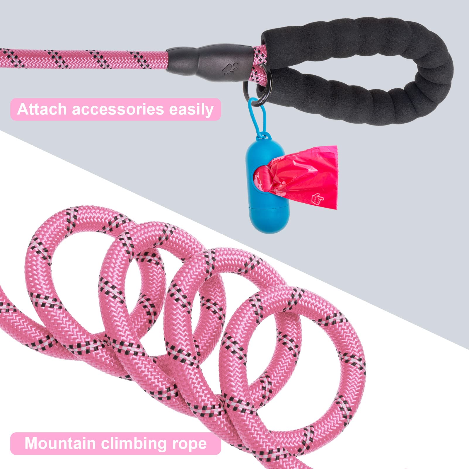 Beautyzoo Heavy Duty Rope Dog Leash 3 Pack, 6Ft Nylon Pet Leash With Reflective Thread, Soft Padded Handle Thick Lead Strong Dog