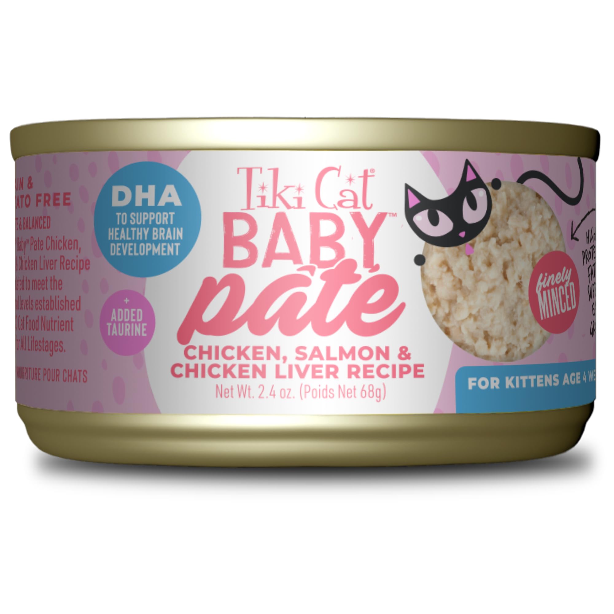 Tiki Cat Baby Pate Wet Cats Food for Kittens, Chicken, Salmon & Chicken Liver, 2.4 oz. Can (12 Count)