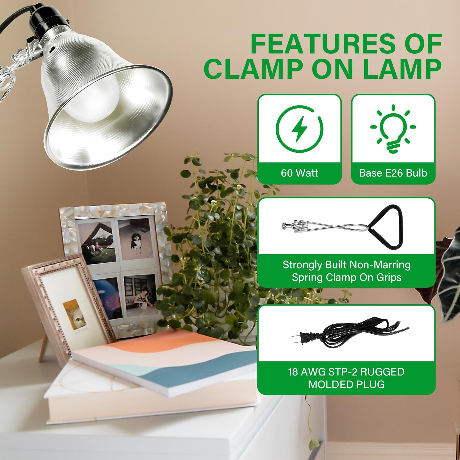 Simple Deluxe 2-Pack Clamp Lamp Light With 5.5 Inch Aluminum Reflector Up To 60 Watt E26 (No Bulb Included) 6 Feet 18/2 Spt-2 Co