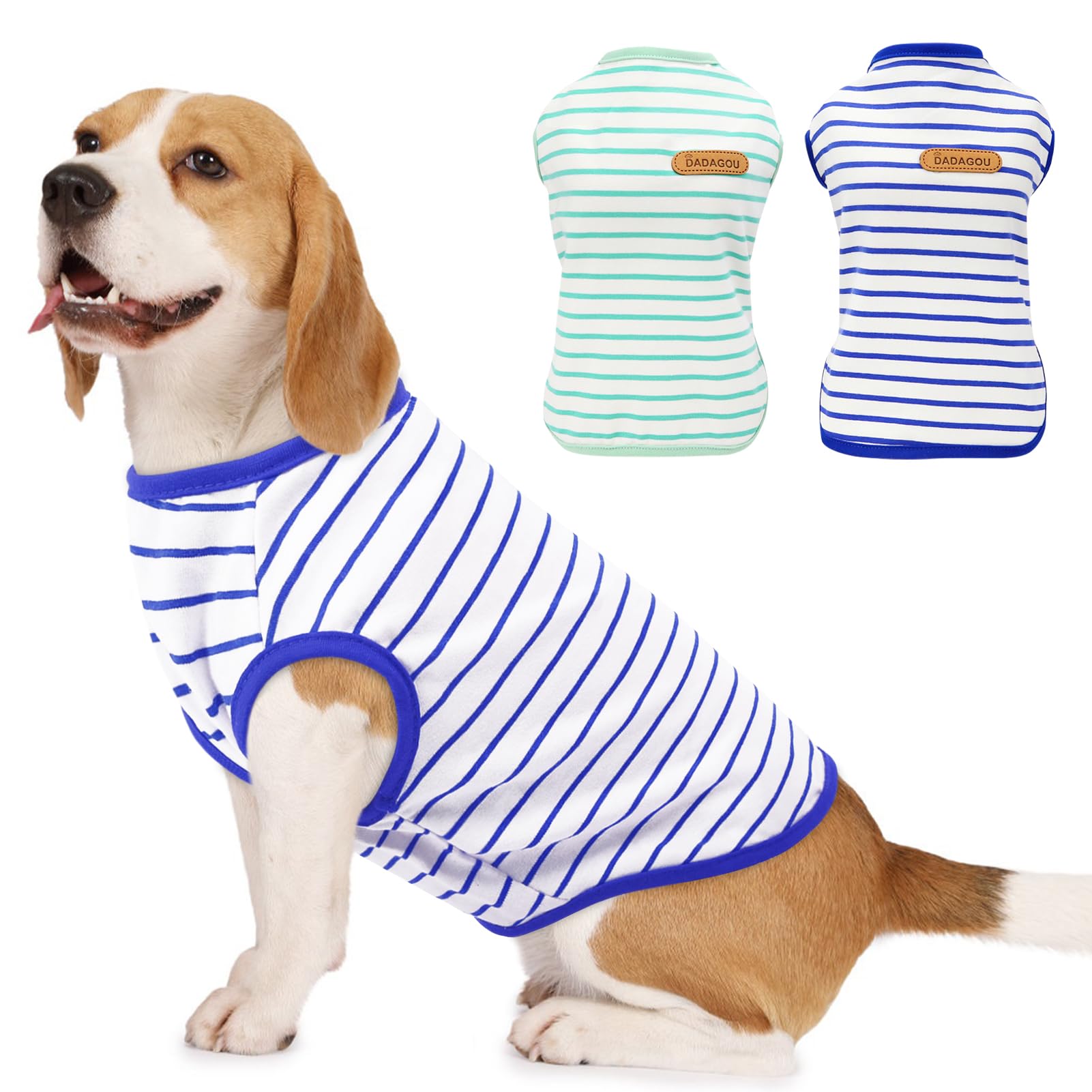 Preferhouse Dog Tee Shirts For Large Dogs 2 Pack, L Dog Sleeveless Striped Vests Dog Pullover T-Shirts Lightweight Puppy Kitten 