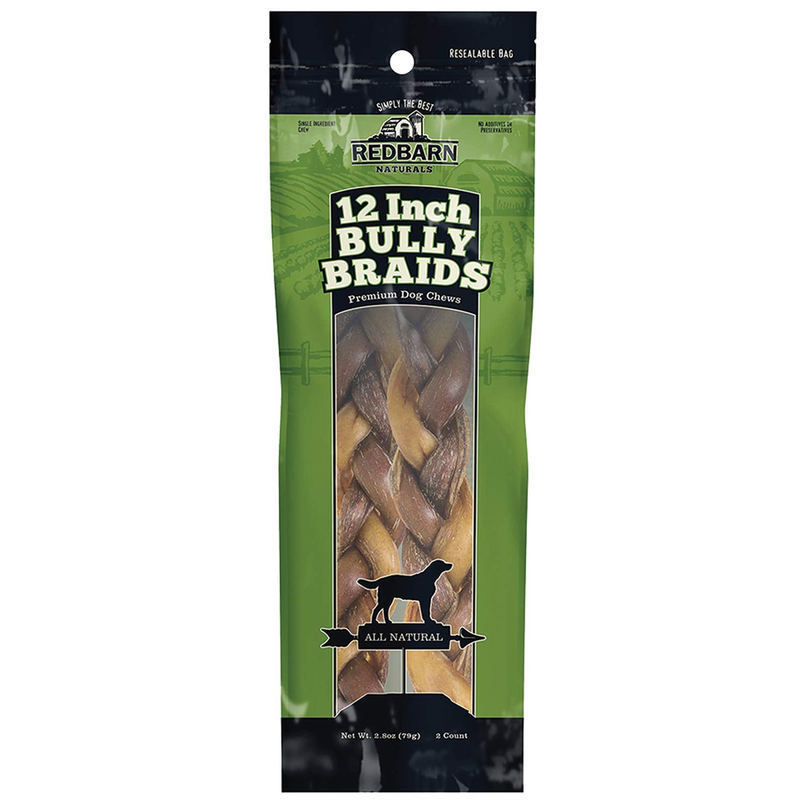 Redbarn Pet Products 12 Braided Bully Sticks for Dogs 2-Count, Pack of 12