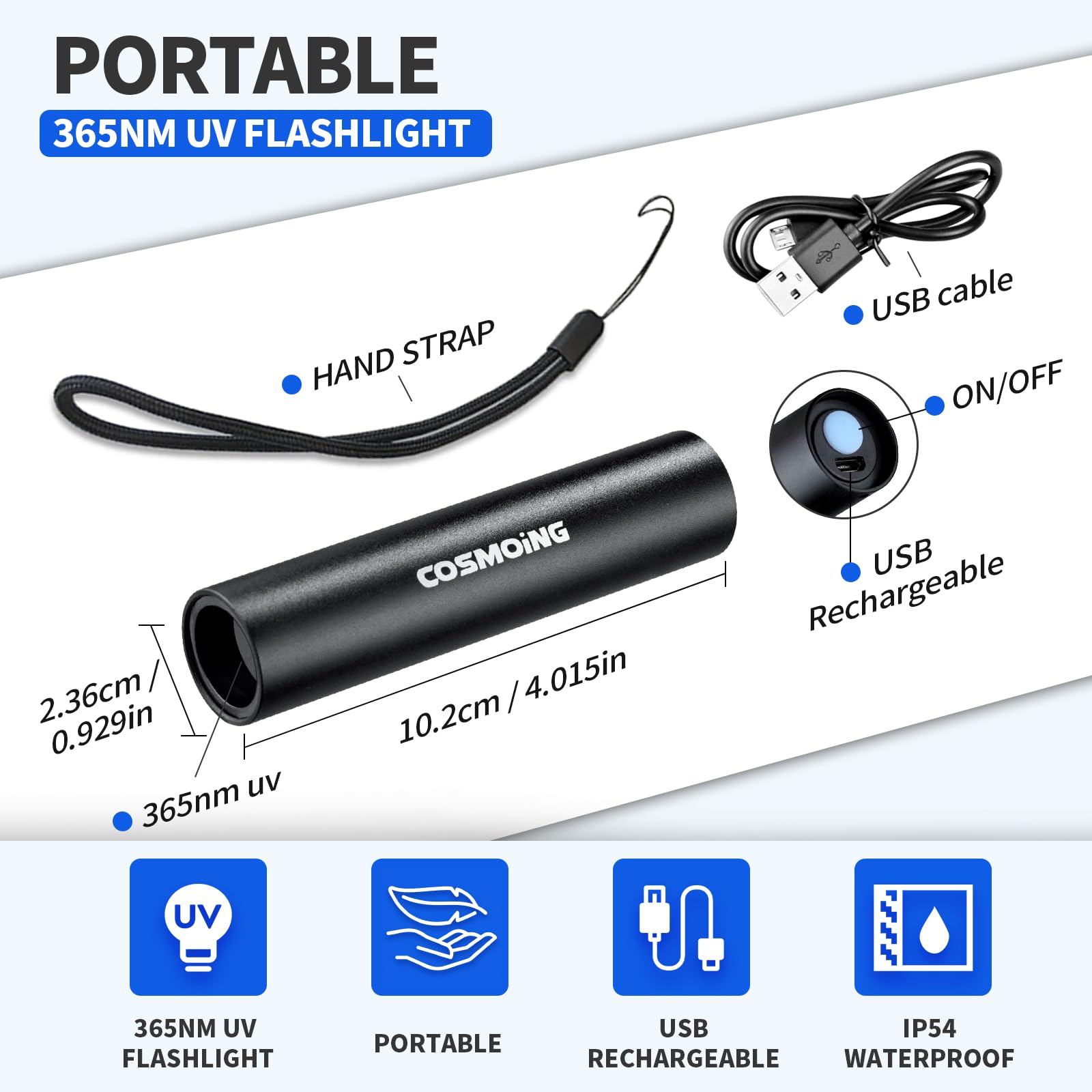 Uv Flashlight Usb Rechargeable, 365Nm Black Light (2 Pack), Mini & Powerful Upgrade Ultraviolet Flashlight Portable Detector For