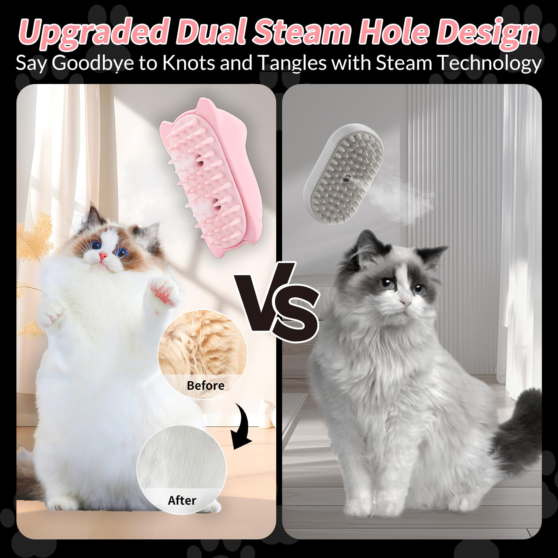 Cat Steam Brush, 3 In 1 Cat Steamy Brush For Shedding Grooming Brush With Steam, Rechargeable Silicone Pet Brush For Cat Dog She