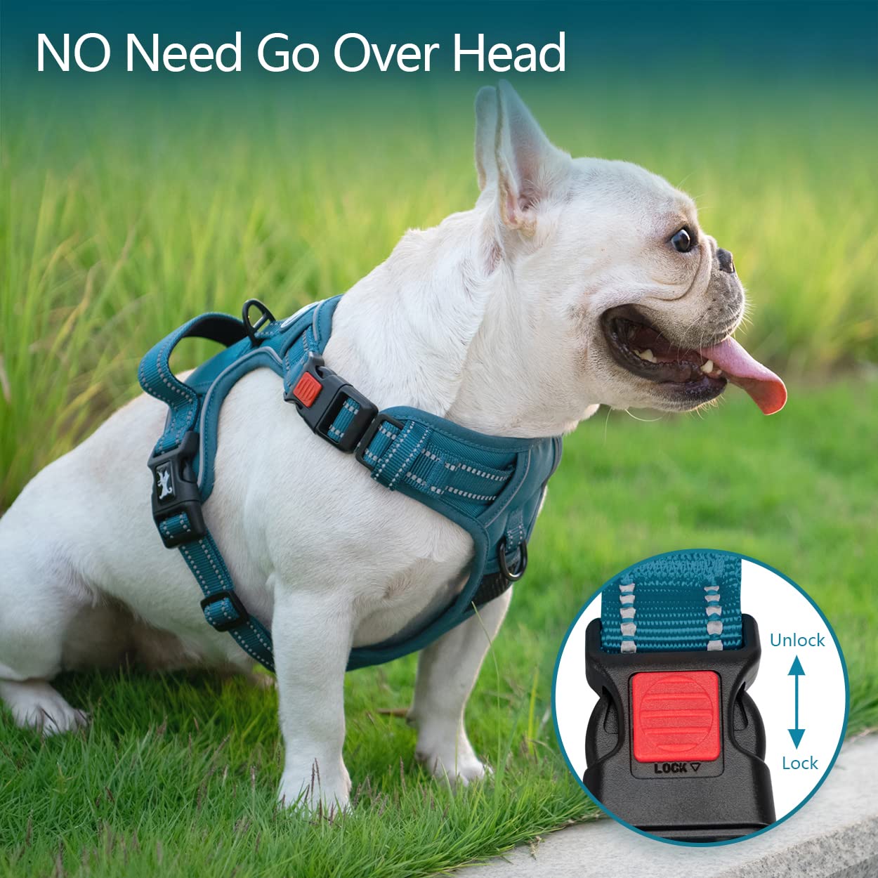 Poypet No Pull Dog Harness, No Choke Reflective Dog Vest, Adjustable Pet Harnesses With Easy Control Padded Handle For Small Medium Large Dogs(Tumalo Teal,S)