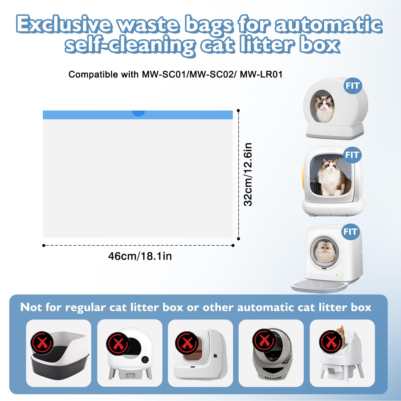Joddguu 120 Pack Cat Litter Box Liners Compatible With Mw-Sc01/Mw-Sc02/Mw-Lr01 Automatic Cat Litter Box, Drawstring Heavy Duty K