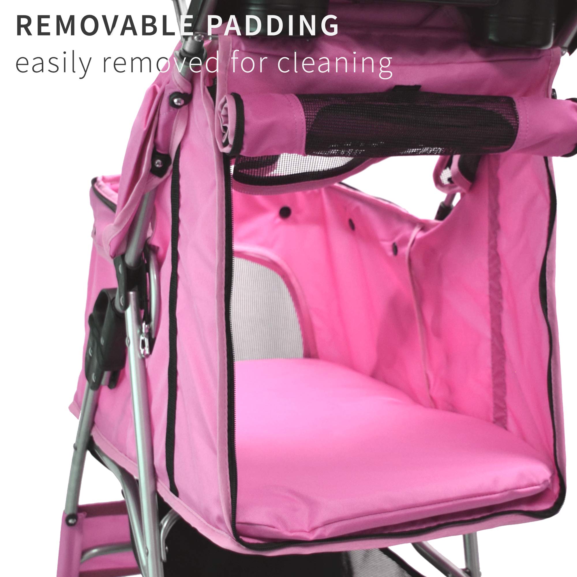 VIVO Pink 4 Wheel Pet Stroller for Cats & Dogs, Foldable Carrier, Model STROLR-V001K