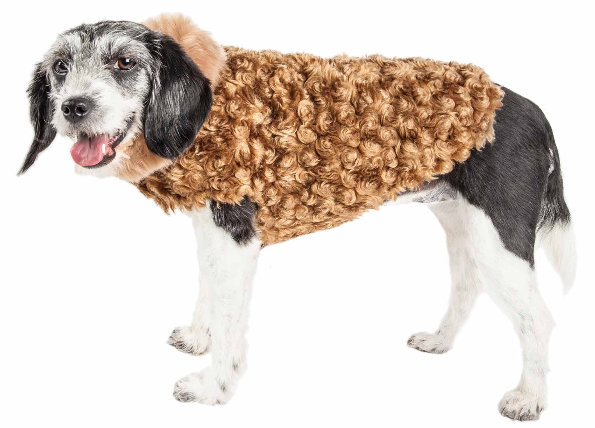 Pet Life ® Luxe 'Furpaw' Shaggy Elegant Designer Fur Dog Coat - Dog Jacket with Hook-and-Loop Belly enclosures - Winter Dog Coats for Small Medium Large Dog Clothes