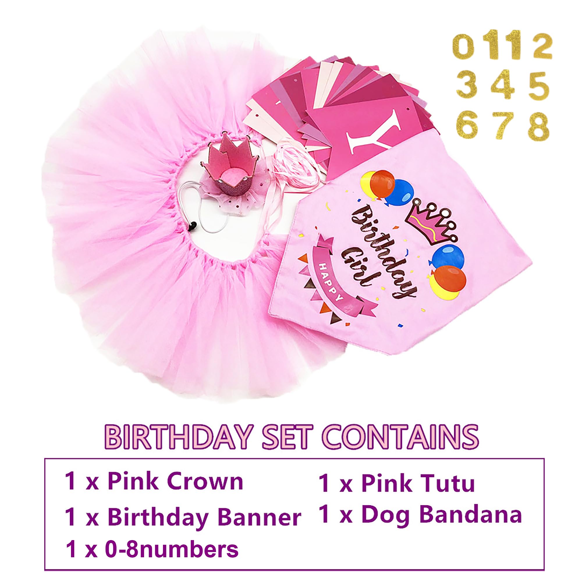 Adoggygo Dog Birthday Hat Bandana Girl - Puppy Birthday Party Supplies - Pink Puppy Tutu Hat Scarf Banner Set For Small Dogs (Sm