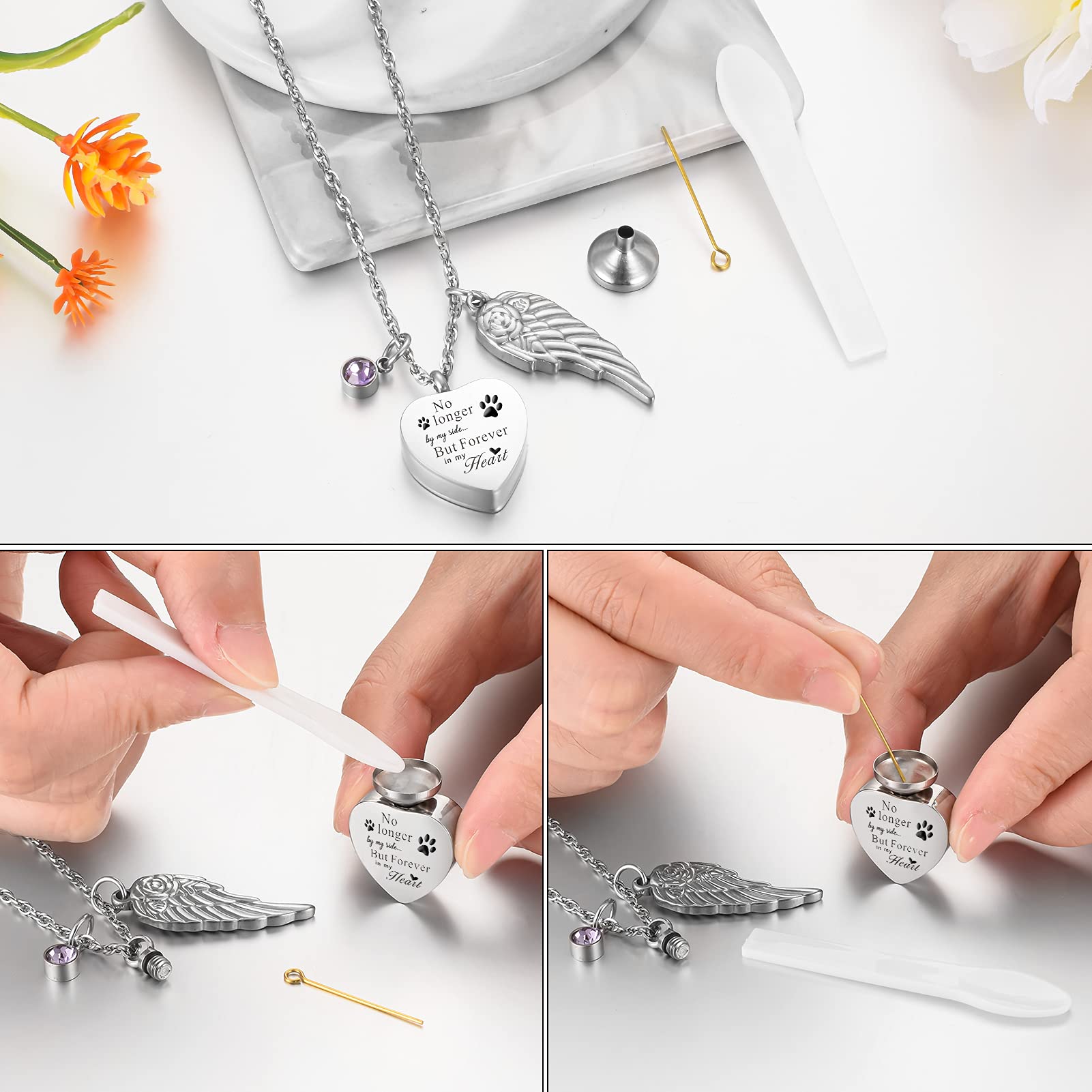 Soitis 12Pcs Birthstones Cremation Jewelry For Dog Ashes Urn Necklace For Pet Ashes Heart Urn Pendant Stainless Steel Memorial Ashes Keepsake
