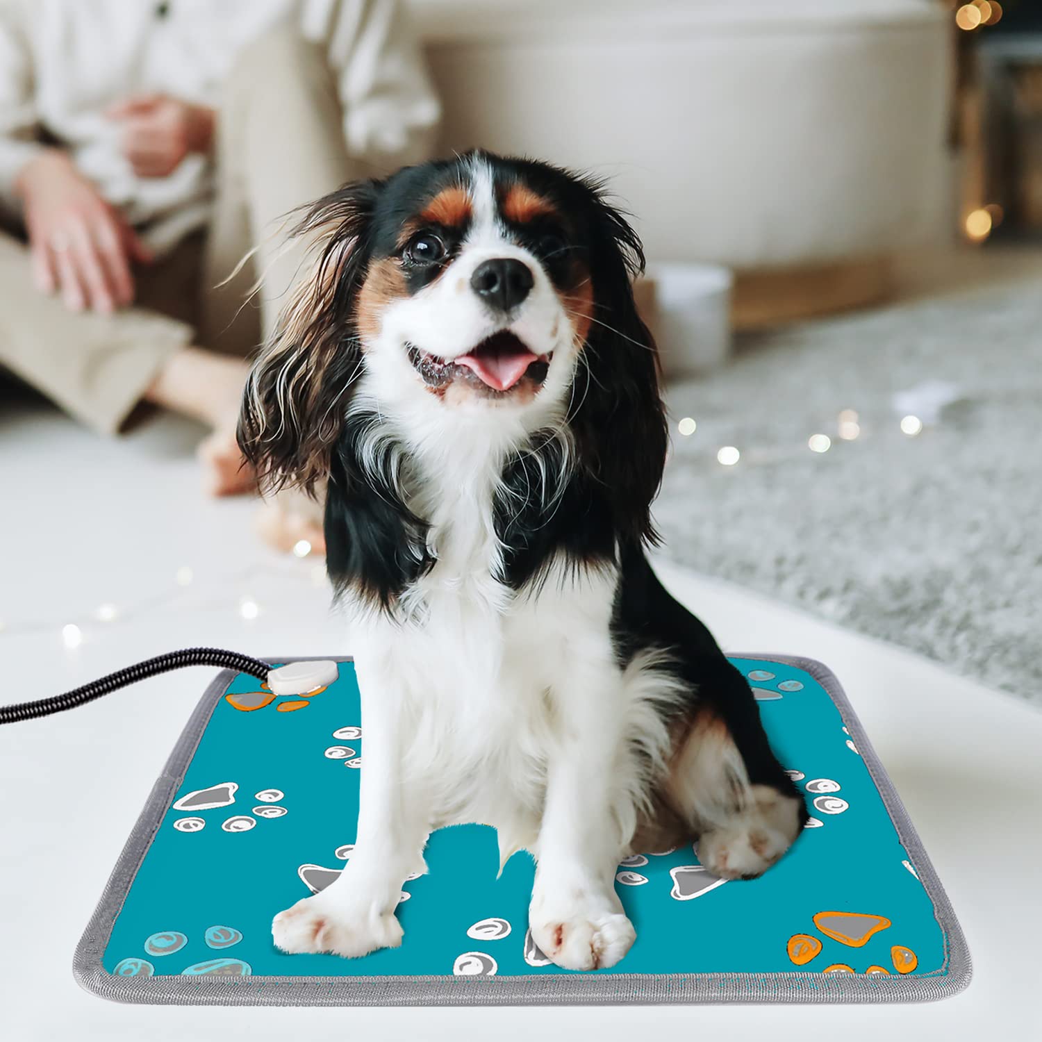 Furrybaby Pet Heating Pad - Waterproof & Anti-Bite, 17"x17", Oxford Material, Green Paw, 5-Level Timer & Temperature Control