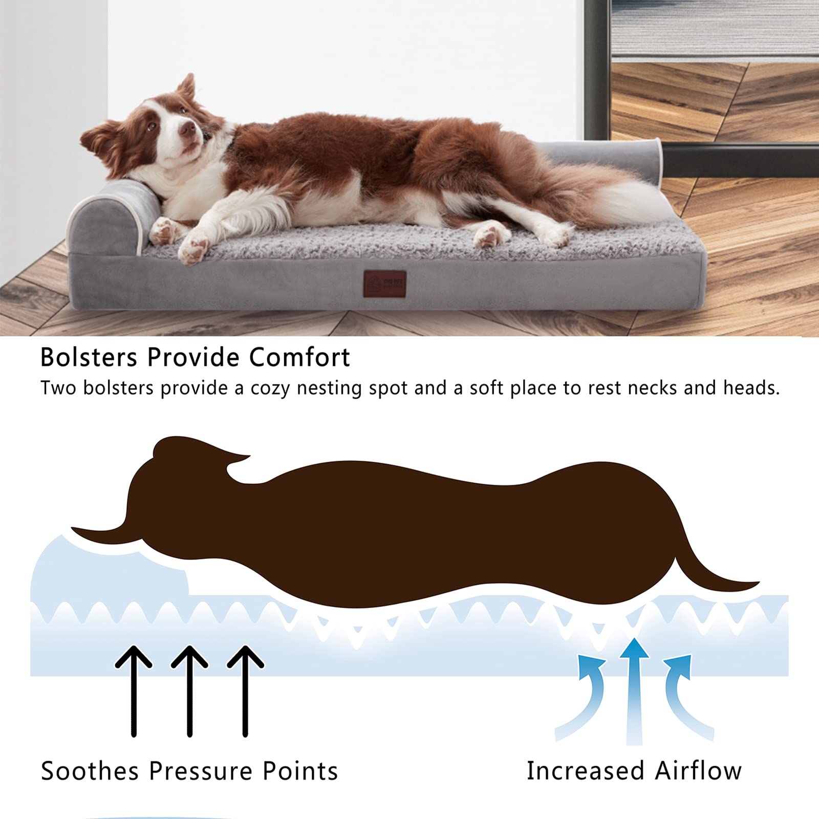 Western Home Orthopedic Dog Beds Big Large Sized Dog, Pet Sofa Bed With Removable Washable Cover, Egg Foam Support, Bolster Cush