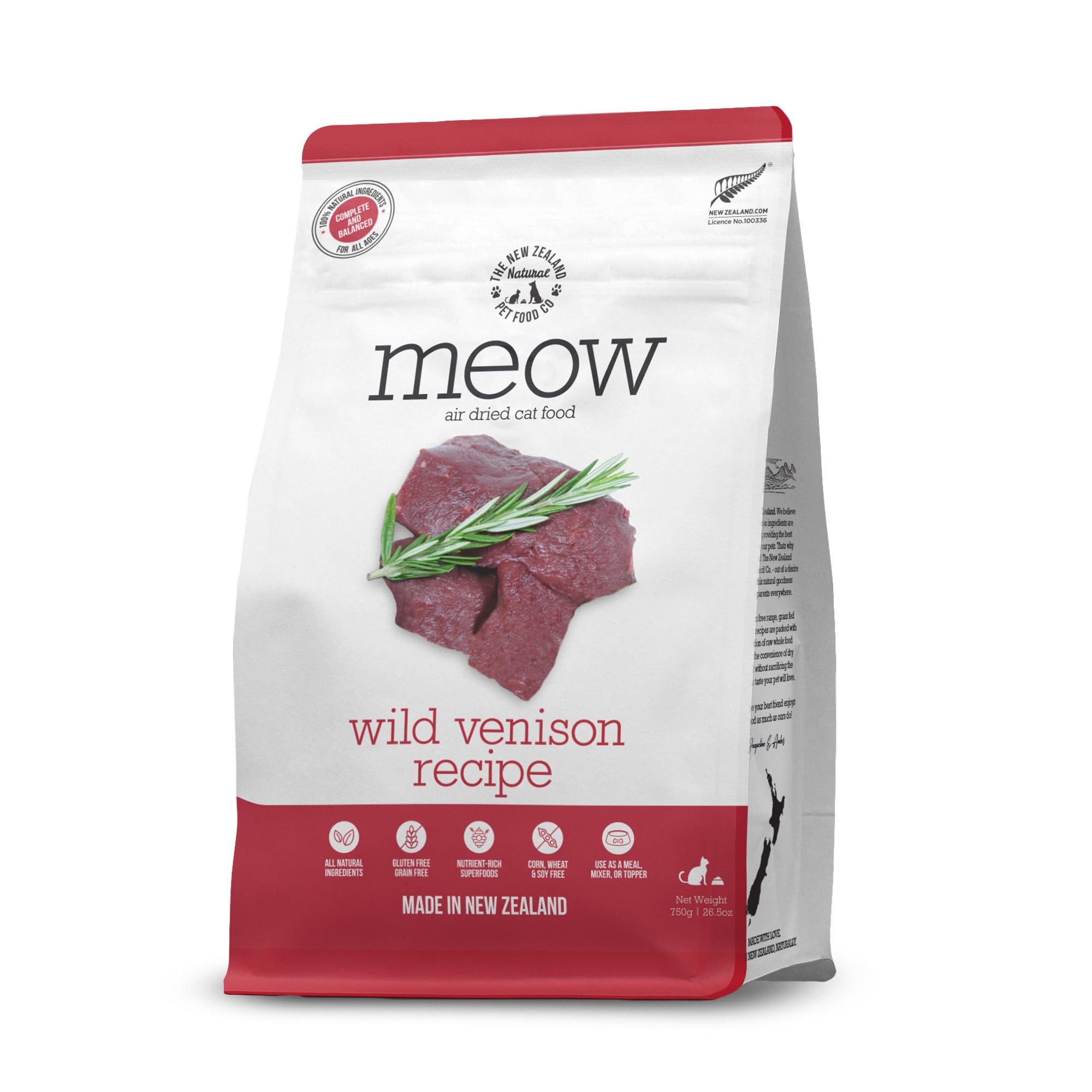 The New Zealand Natural Pet Food Co. Meow Air Dried Cat Food - Wild Venison Recipe, High Protein Dry Food Use as a Complete Diet
