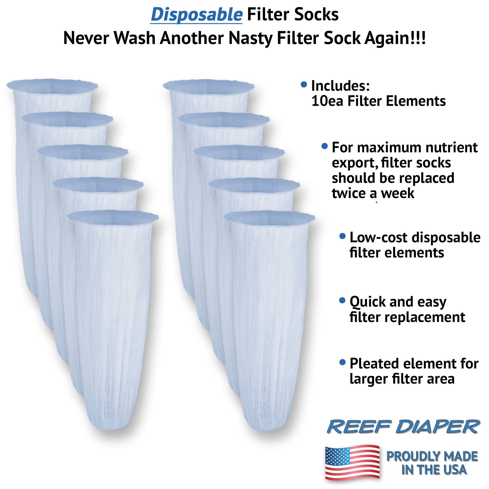Reef Diaper Disposable Filter Sock Replacement Elements, For Use With 4    Flange Assemblies (10 Pack)