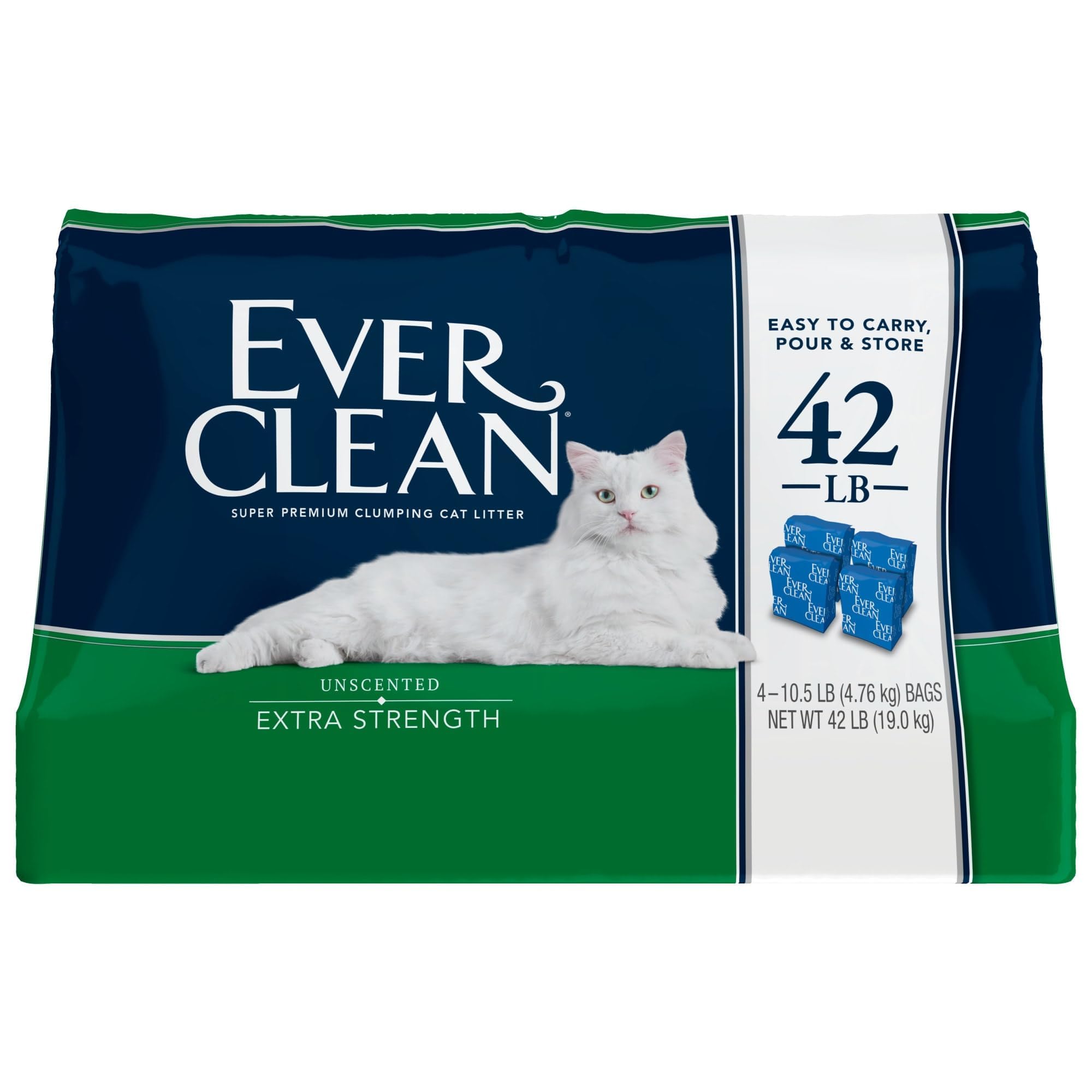 Ever Clean Extra Strength Clumping Cat Litter, Unscented, 42 lbs, Activated Carbon