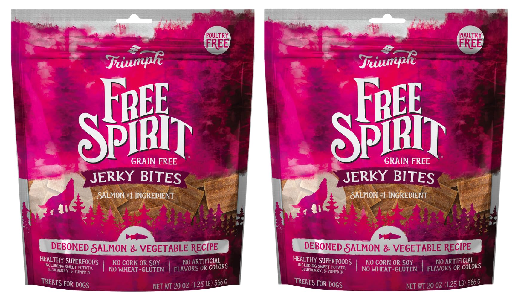Triumph Free Spirit Grain Free Salmon and Vegetable Recipe Jerky Bites Soft Dog Treats, 20 Ounce (Pack of 2)