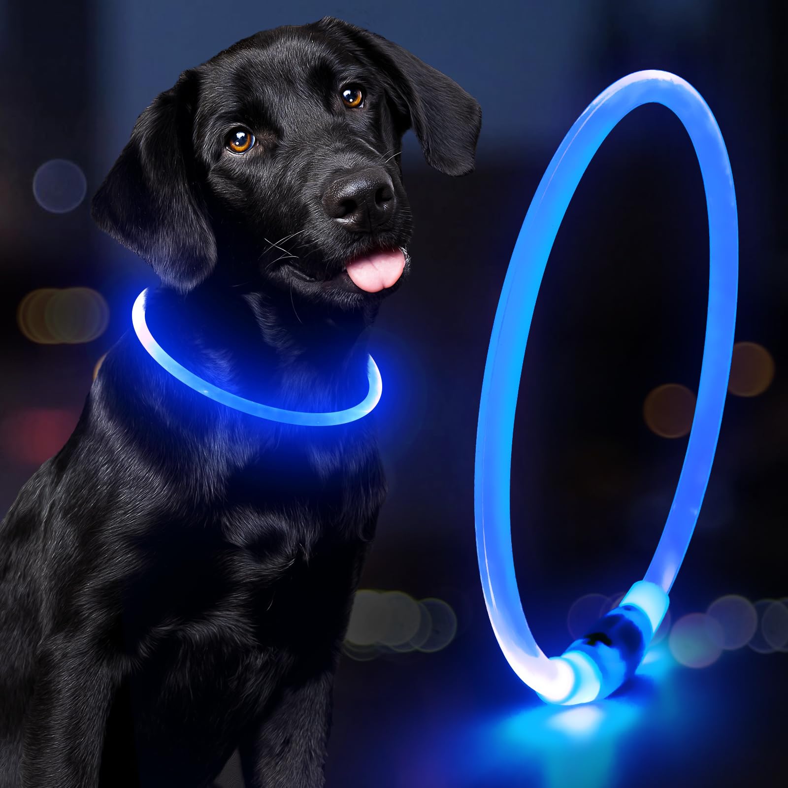 Domagiker Light Up Dog Collar - Waterproof Led Dog Collar Rechargeble, Tpu Cuttable Glow In The Dark Safety Dog Lights For Night