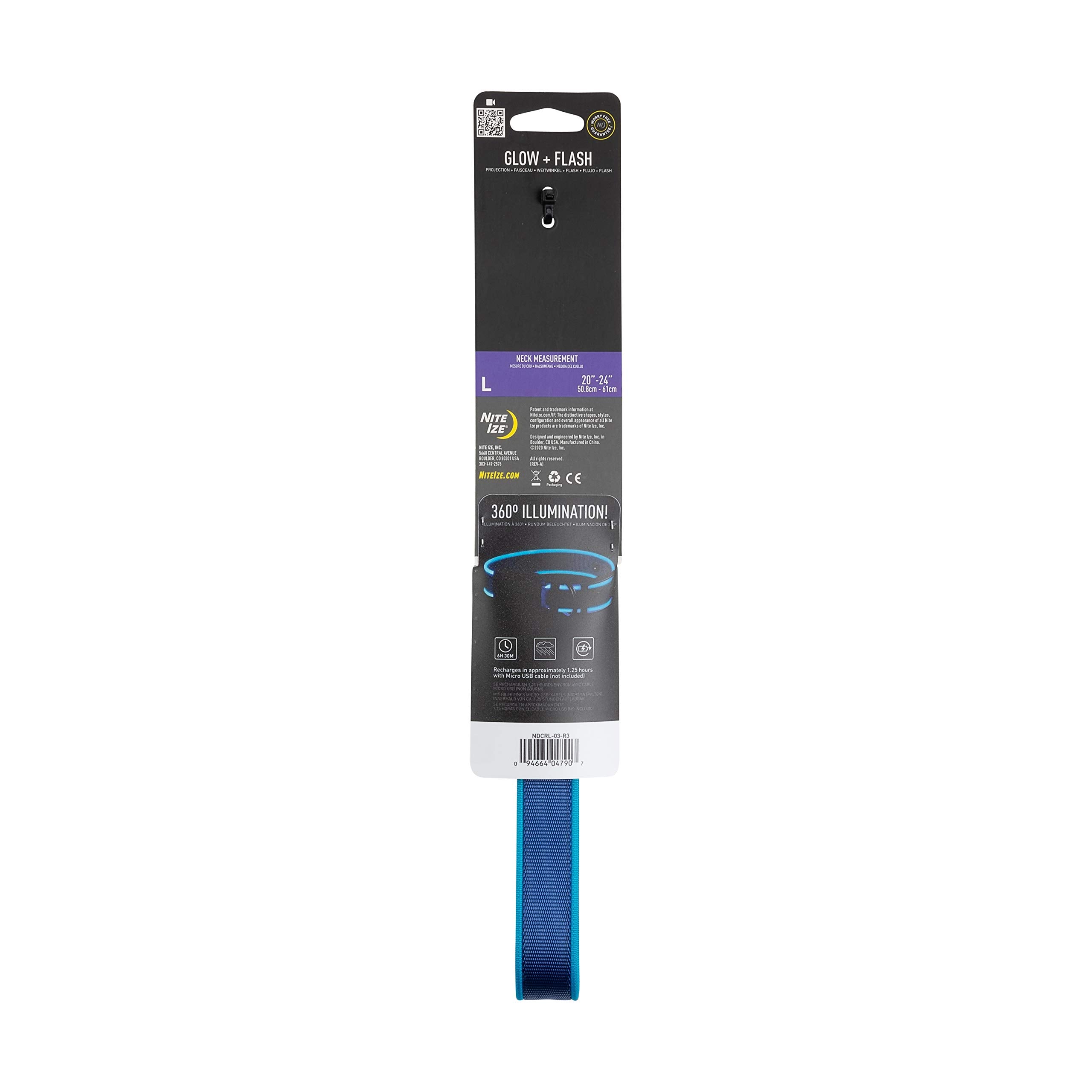 Nite Ize Nitedog Rechargeable Led Collar, Usb Rechargeable Light Up Dog Collar W/Metal Buckle, Water Resistant, Large, Blue