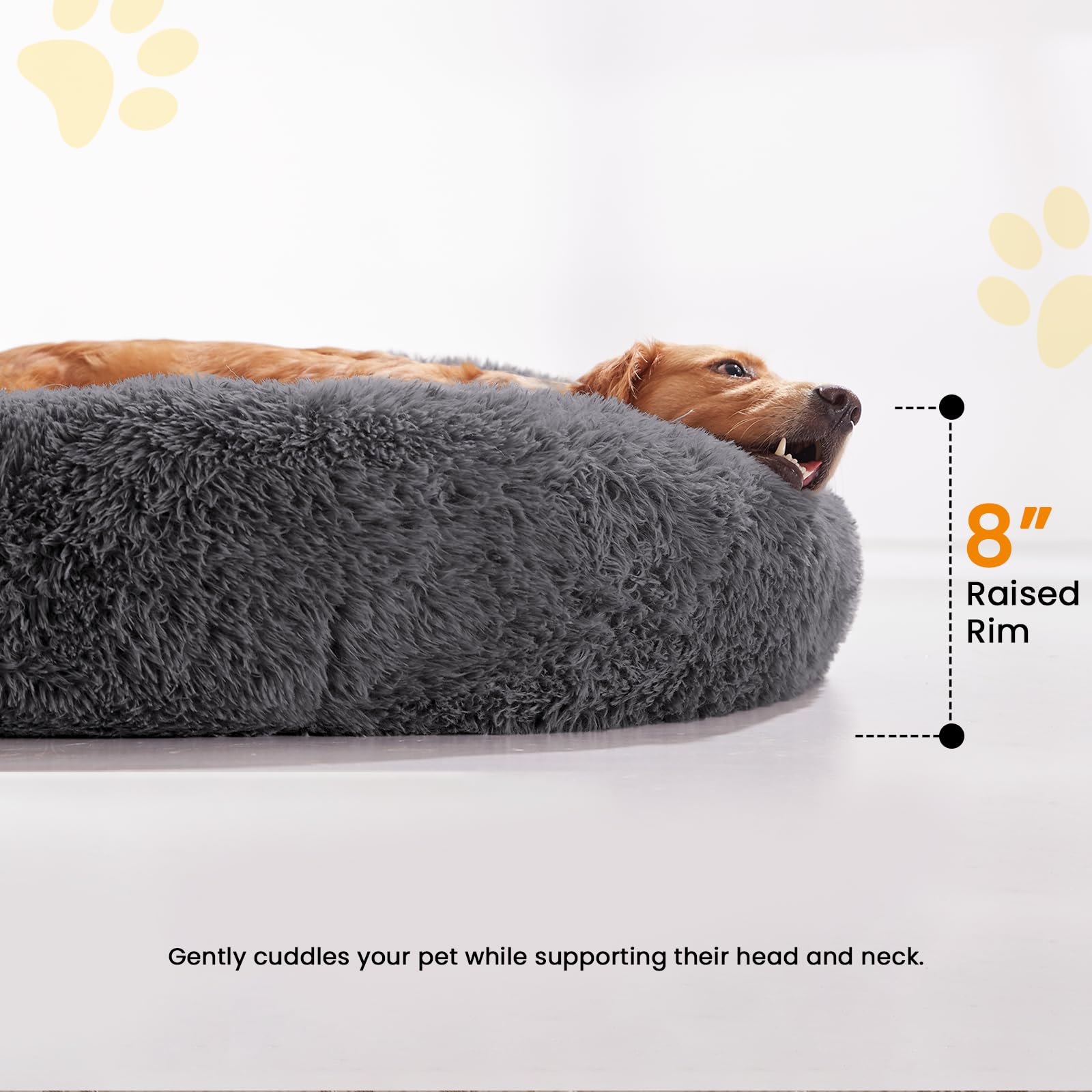 Urgvanz Pet Big Plush Dog Bed, 34' Round Calming Donut Bed For Large Dogs Up To 80Lbs