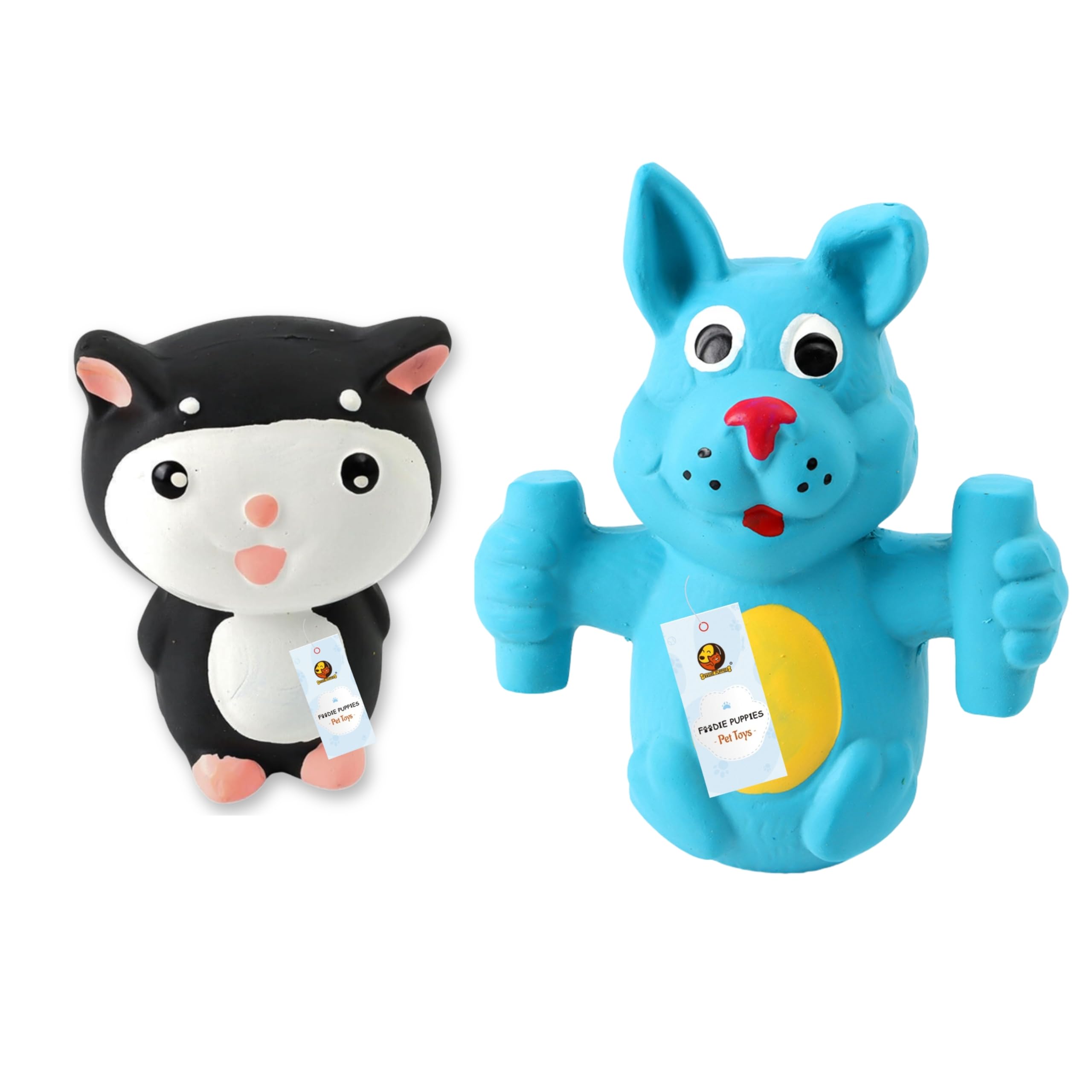 Foodie Puppies Latex Squeaky Puppy And Small Dogs Toys Combo  (Blue Doggy + Kitty Toy) | Durable, Animal Design, Fetch & Safe C
