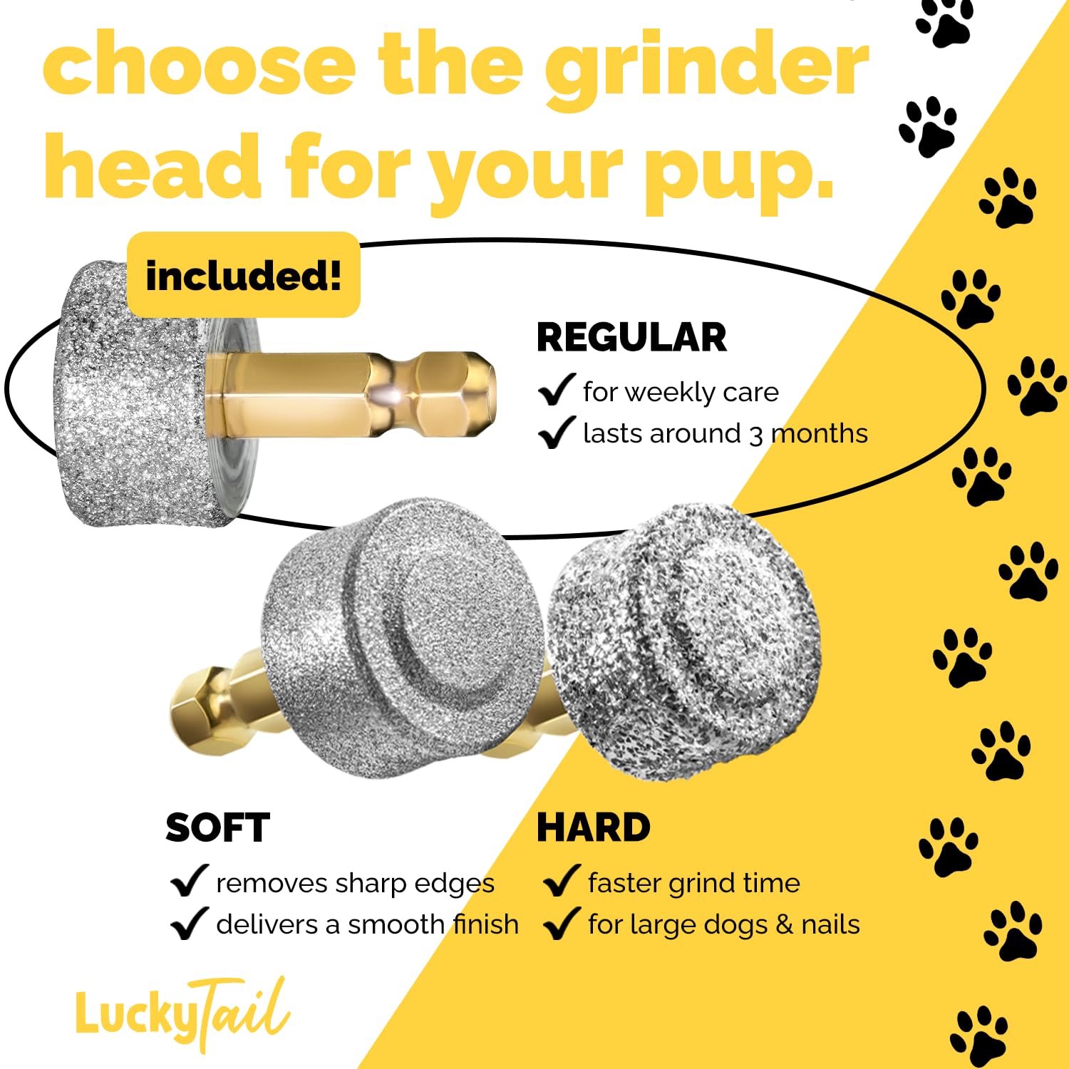 Luckytail - Dog Nail Grinder - Regular - Replacement Head - For Small, Medium & Large Dogs - Premium Quality - Diamond Tip Drill