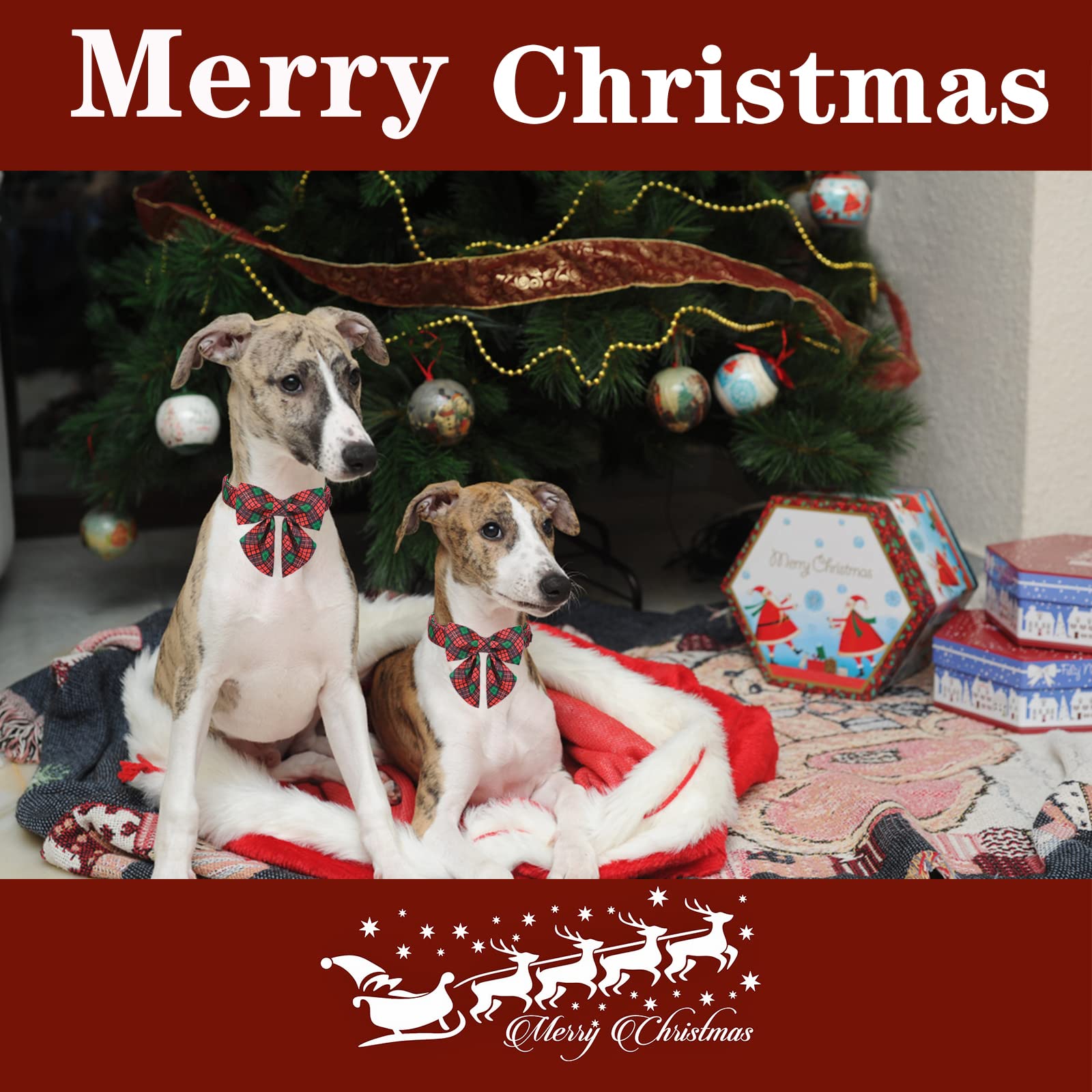 Unique Style Paws Christmas Dog Collar With Tie Red Green Plaid Adjustable Cotton Puppy Collar For Small Medium Large Dogs-Xs