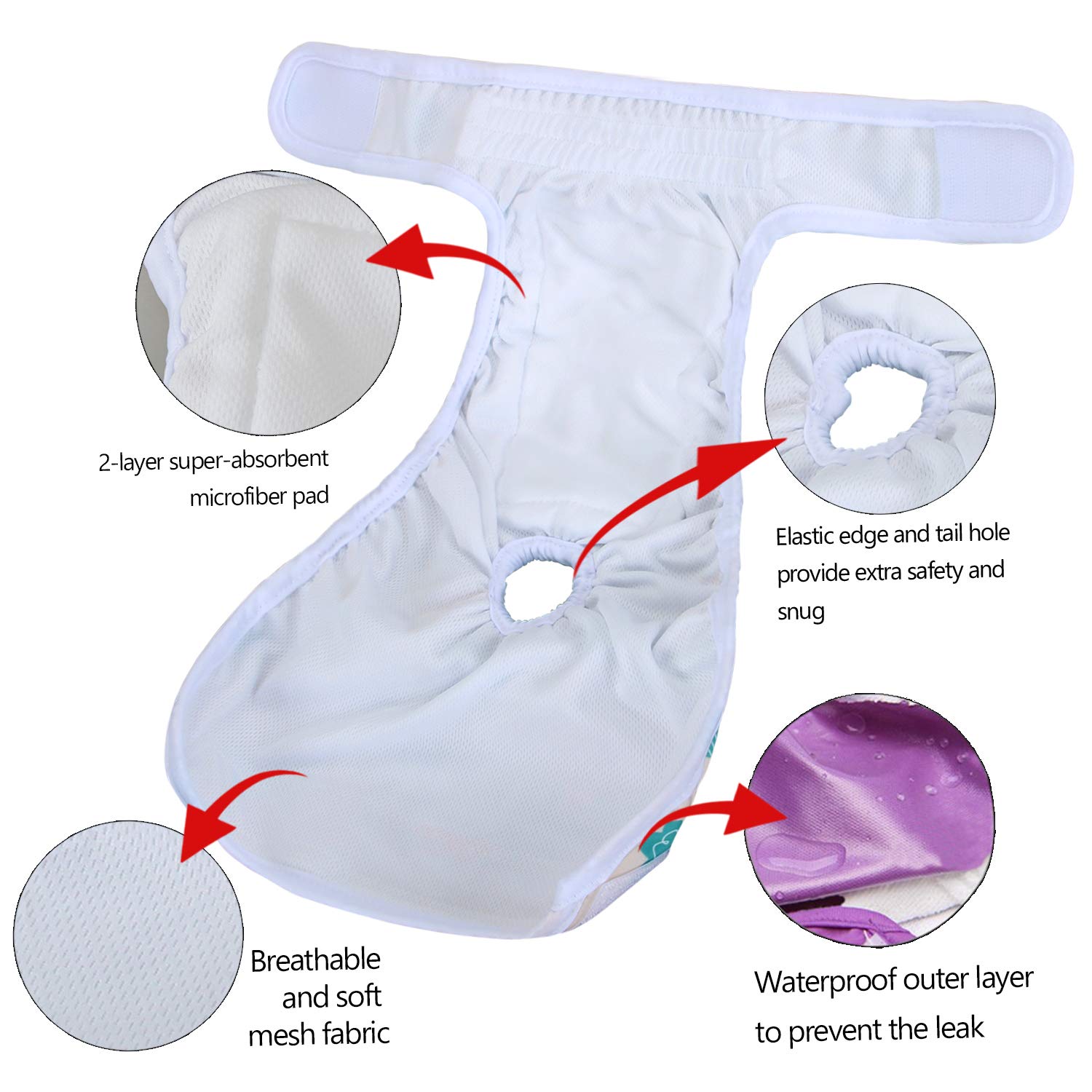 Teamoy Washable Female Dog Diapers (Pack Of 4), Reuable Doggie Diapers Wraps For Female Dogs, L2