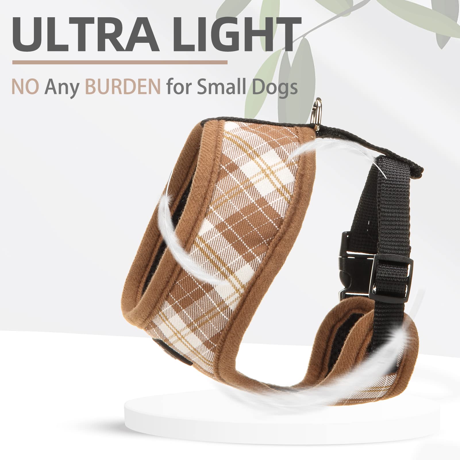 Pupteck Soft Mesh Dog Harness And Leash Set Pet Puppy Cat Comfort Padded Vest No Pull Harnesses, Brown, Xs