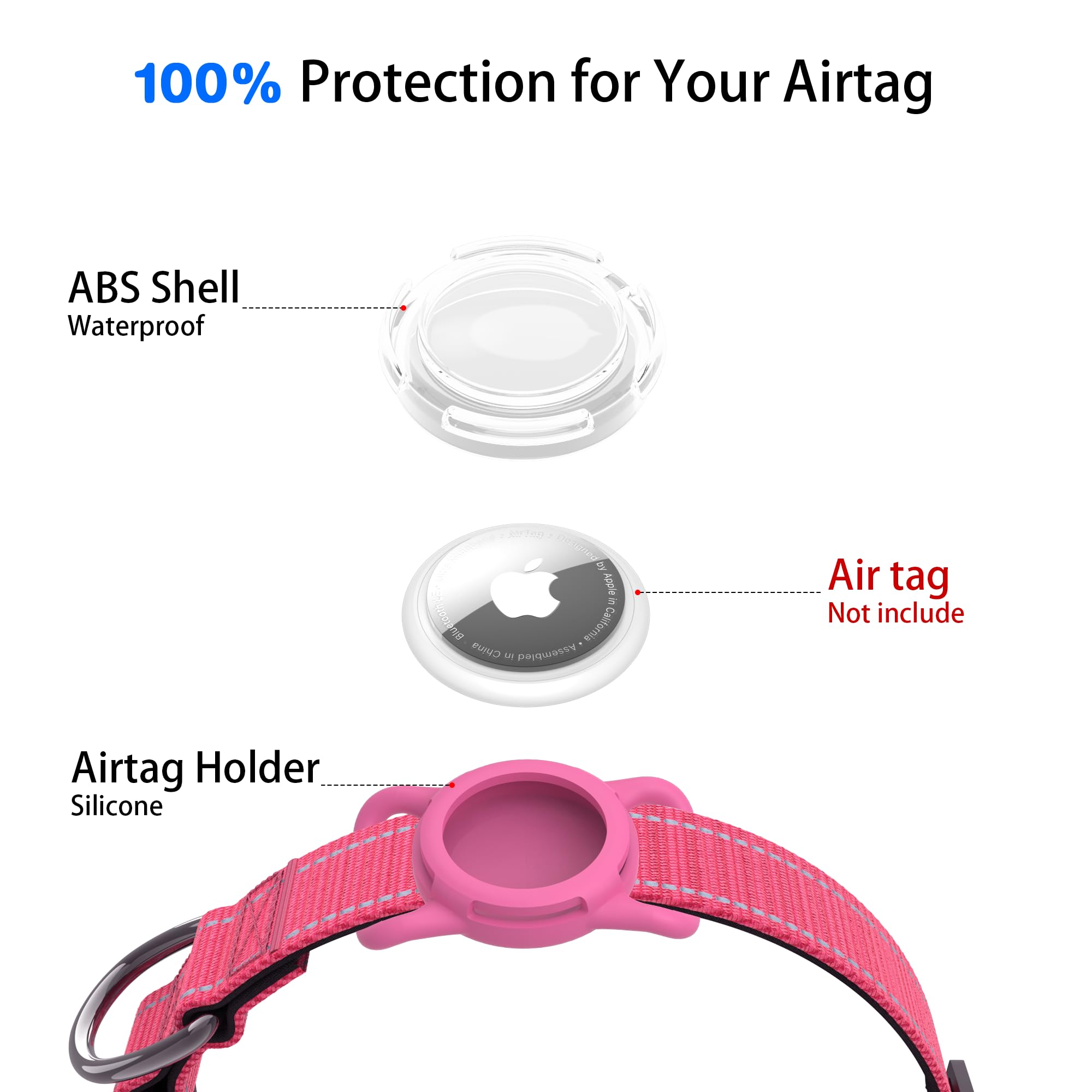 Airtag Dog Collar With Qr Code, Reflective And Soft Padded, Safety Locking Buckle, Adjustable For Medium Dogs (M-With Airtag Hol