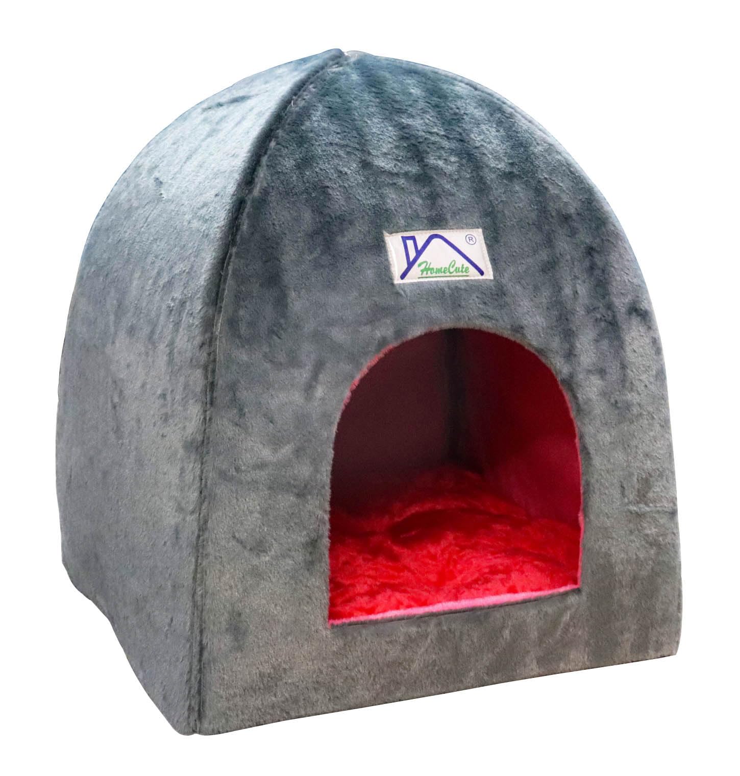 Homecute Soft Velvet Fabric Single Colour Warm Cave Nest Sleeping Bed for Cats & Dogs for Indoor with Removable Pillow| Easy to 