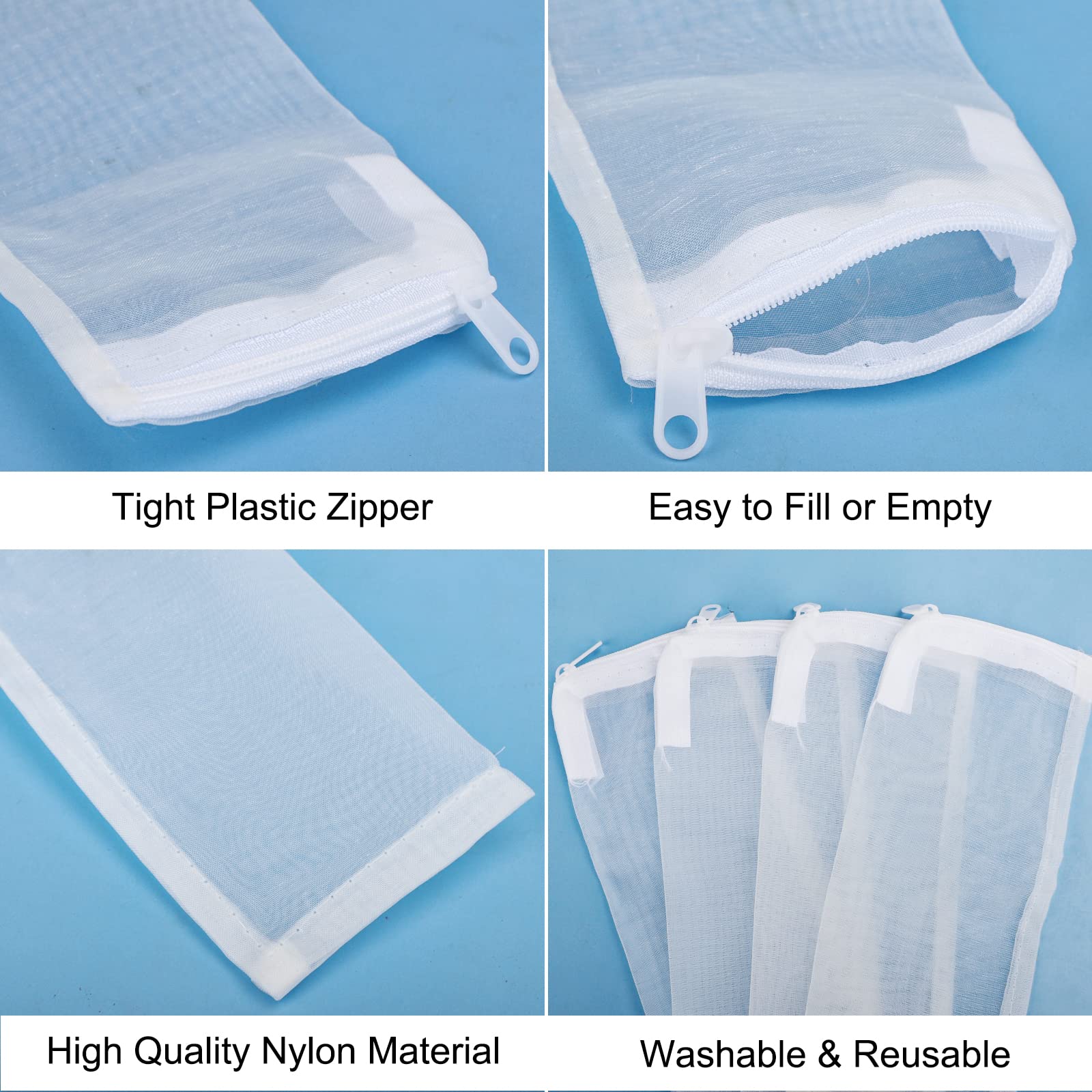 Segarty Media Bags For Aquarium Filter, 10 Pack 0.15Mm Extra Fine Mesh 7.7 X 3 Reusable White Nylon Net Bags With Plastic Zipper