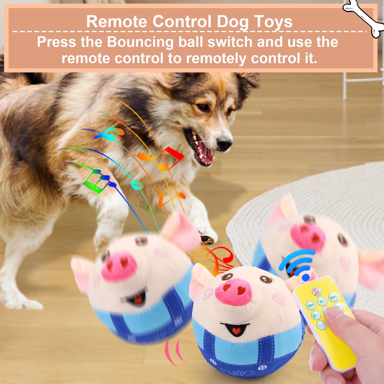 BABORUI Blue Pig Interactive Dog Toy - Remote Control, Squeaky, Rechargeable, for Small/Medium/Large Dogs, Model H-477-1