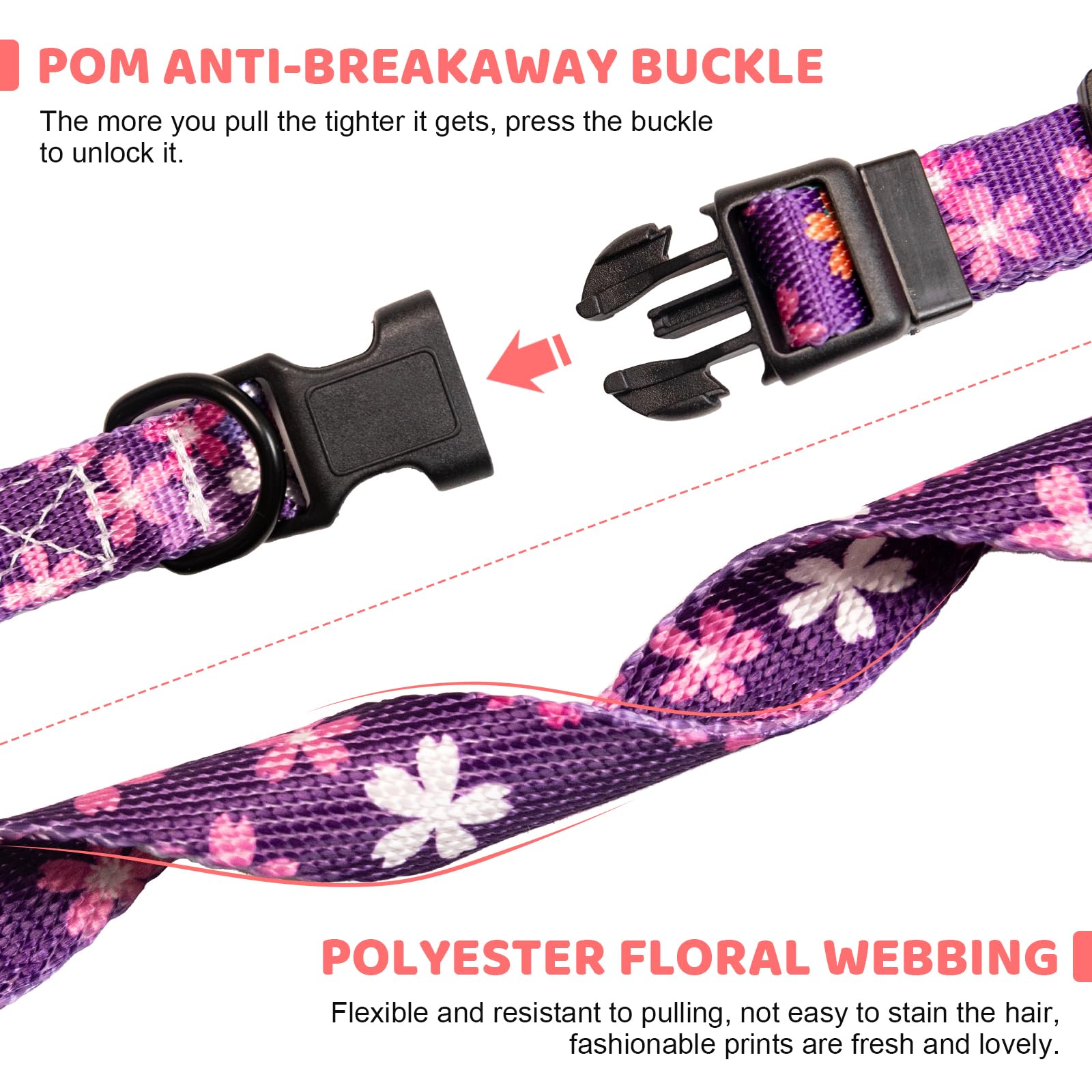 Jestrem Dog Collar, Cute Adjustable Soft And Comfortable With Printed Pattern Pet Collar For Small Medium Large Dog, Purple
